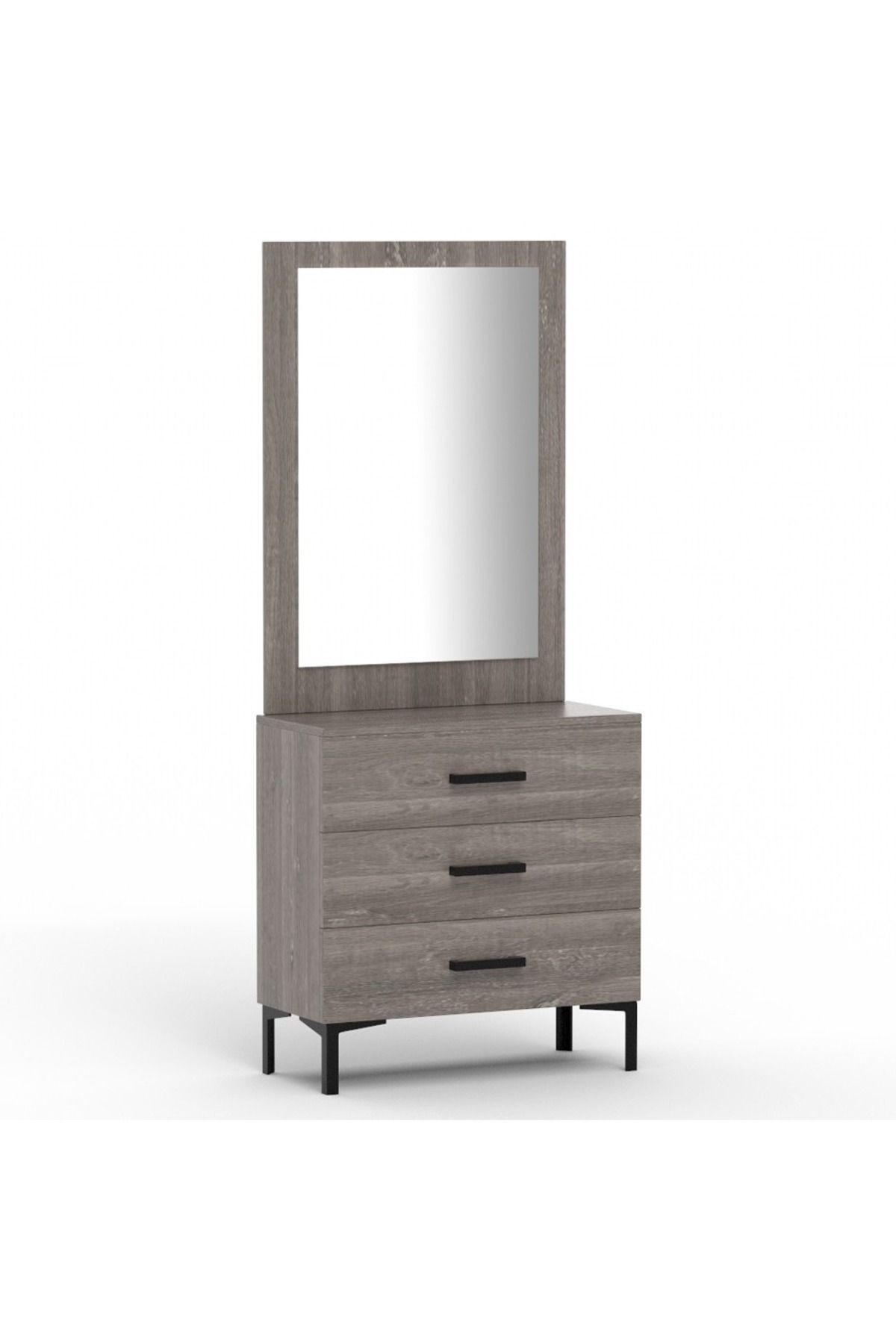 Mahmayi-Dresser with Large Vanity Mirror and 3 Storage Drawers - Grey Brown Whiteriver Oak 1