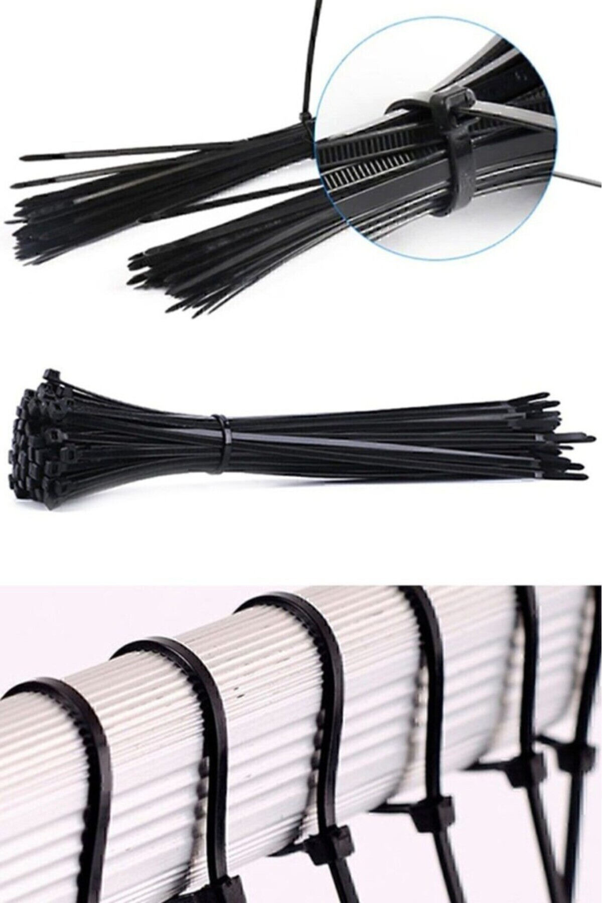 optana Siyah Kablo Bağı Plastik Kelepçe Cırt Kelepçe Kablo Klipsi 100 Adet Klips 2,5x150mm