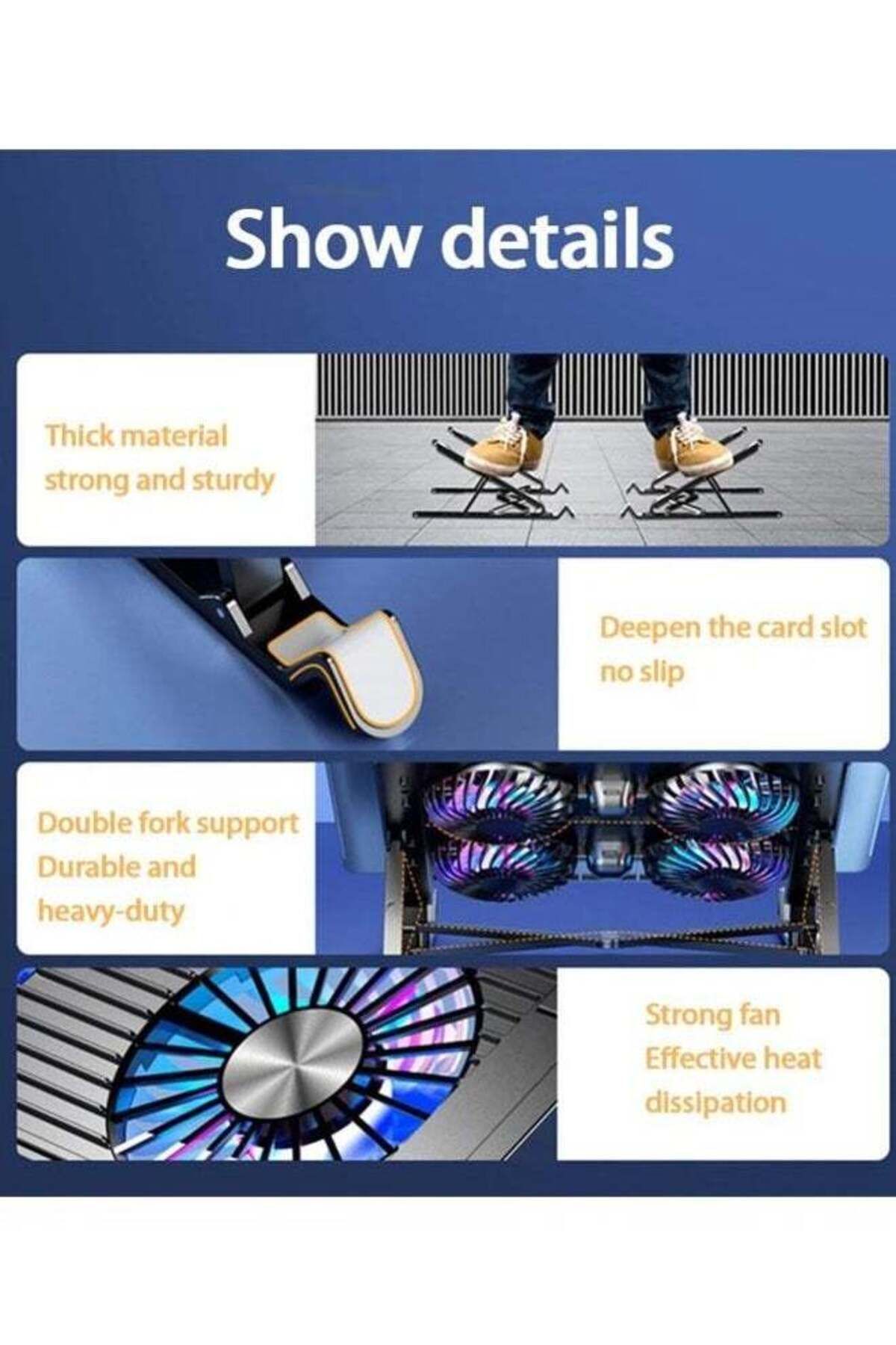 COOYA-Laptop Stand, Foldable, Portable with 4 Quiet Fans for Notebook, 7 Adjustable Height, LED Light 4