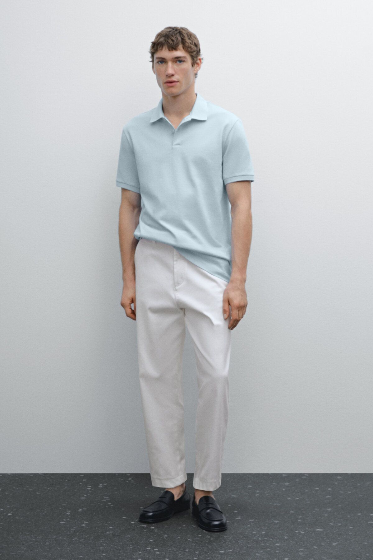 تی شرت یقه پولو با بافت میکرو و نخی Massimo Dutti