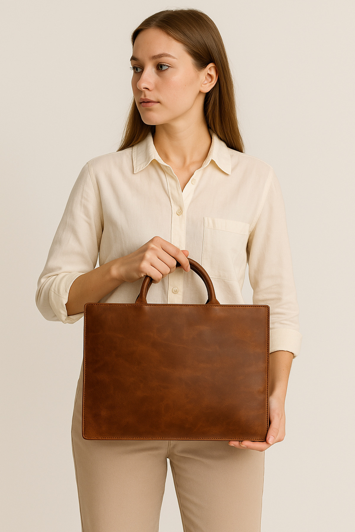 natderi Hakiki Deri Evrak Çantası Taba