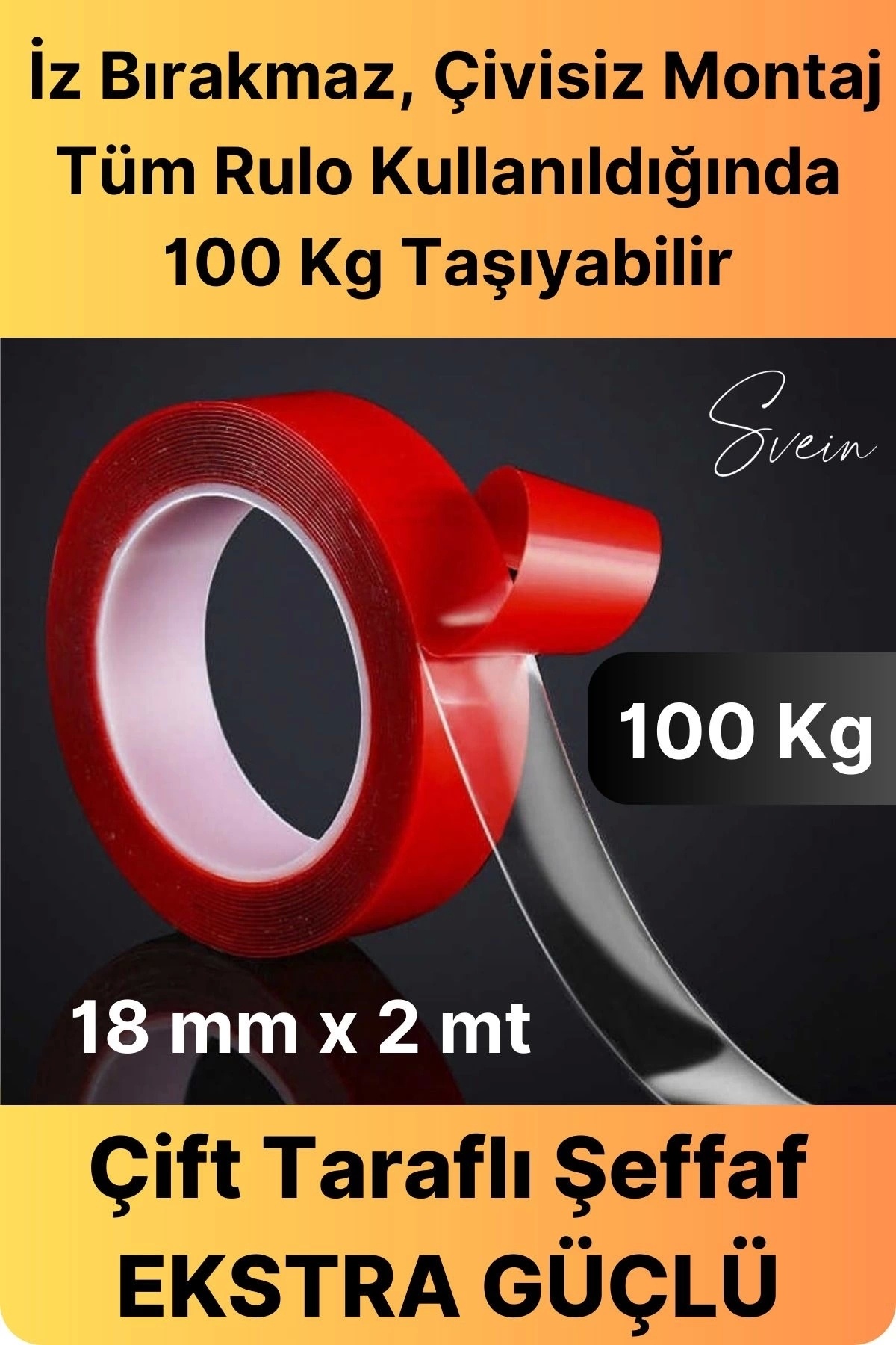 100 Kg Transparent Double Sided Multipurpose Strong Repair Silicone Tape Outdoor Acrylic Tape 18 mm-2 mt