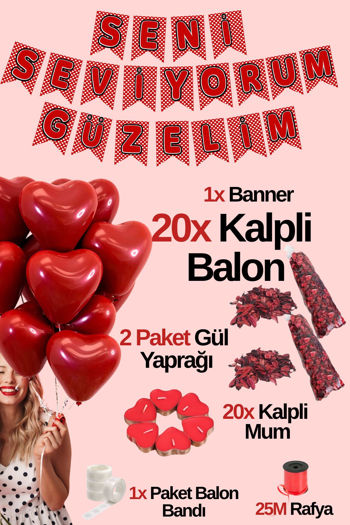 Baloncu Dede 20 De Baloane Roșii Cu Inimă 20 De Lumânări Te Iubesc, Am Încântat Banner Scris Compatibil Cu Heliu Ziua Îndrăgostiților - All Ages