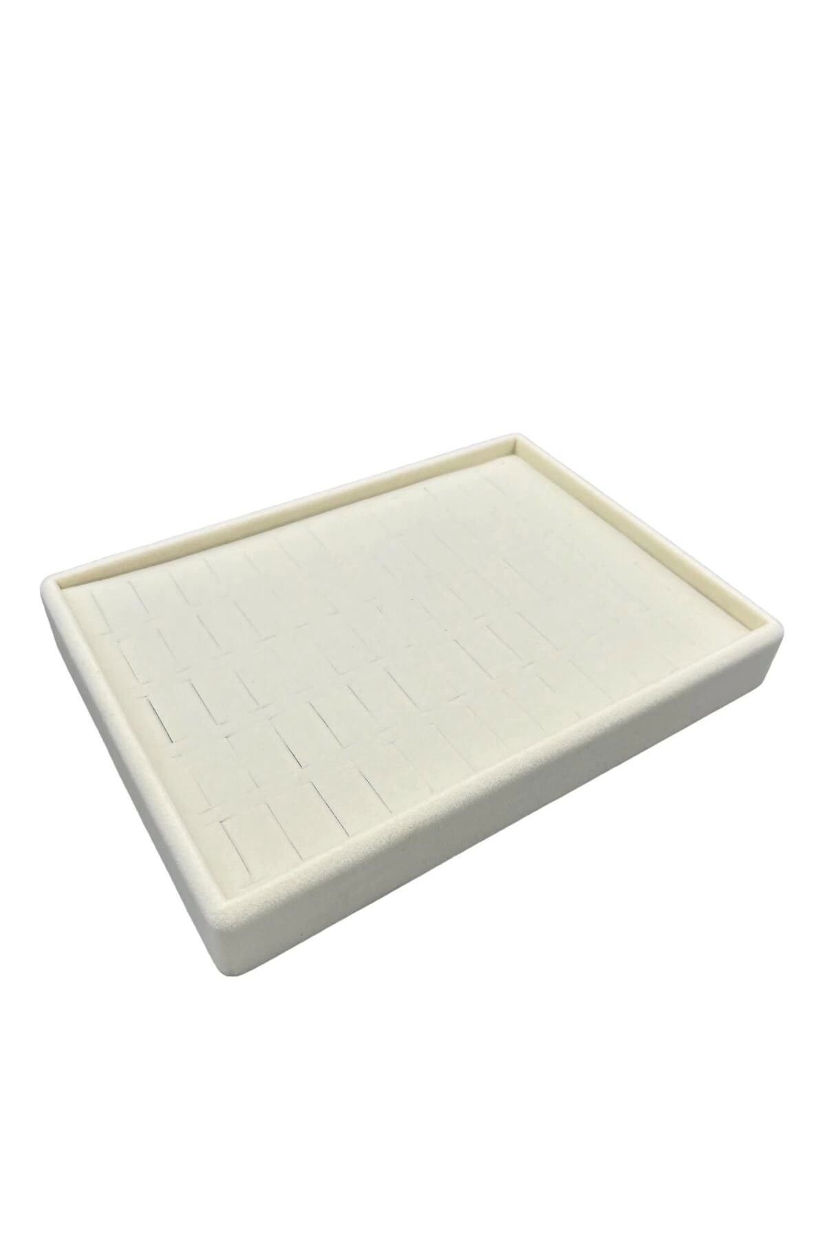 MeGass Dekor Producție Internă Dimensiune Mică Tesatura Din Piele Intoarsa Culoare Crem 24/17,5 Cm Masuta Cu Inele Cu Clapeta - One Size