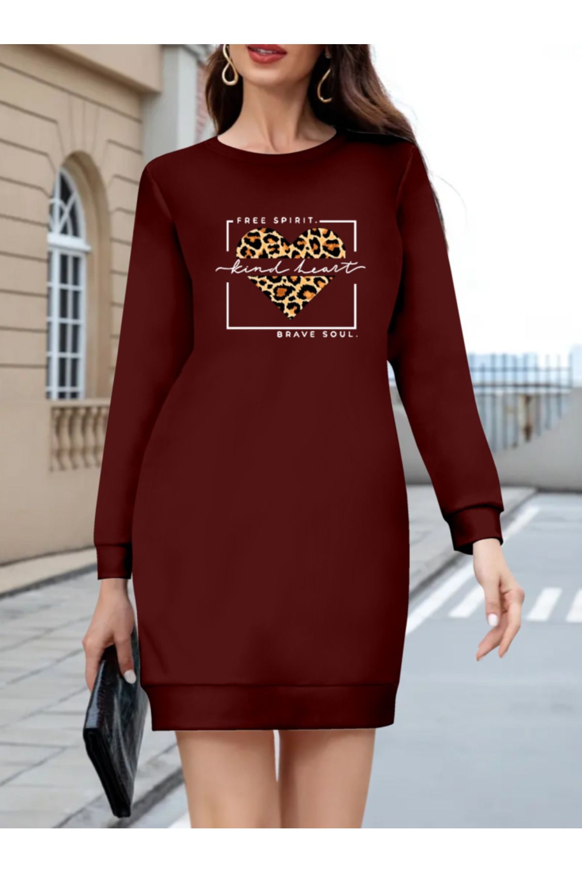 POLEXP Kadın Uzun Kollu Bisiklet Yaka Desenli Viskon Iki Iplik Bluz