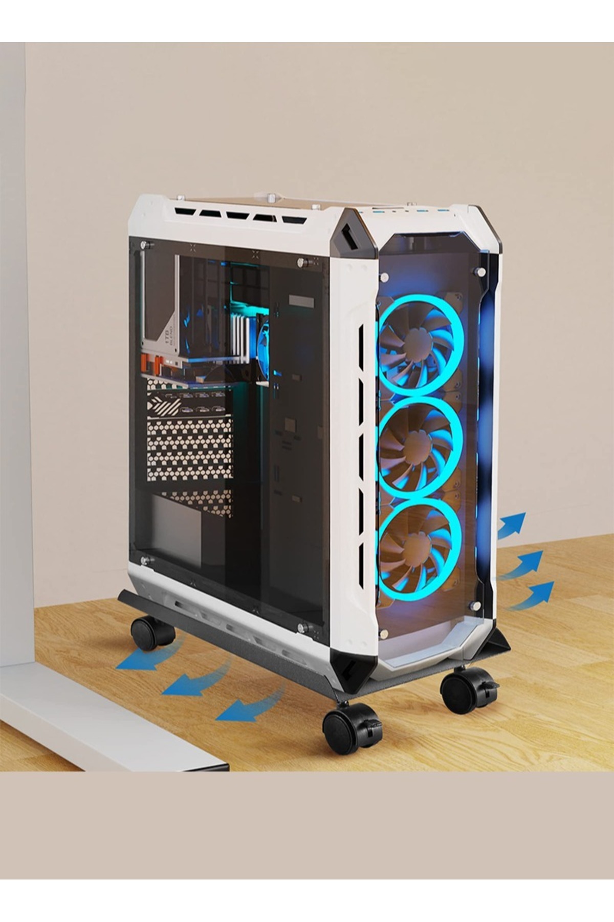 FlashHawk-Computer Tower Stand CPU Holder with Rolling Caster Wheels for Office Home 5