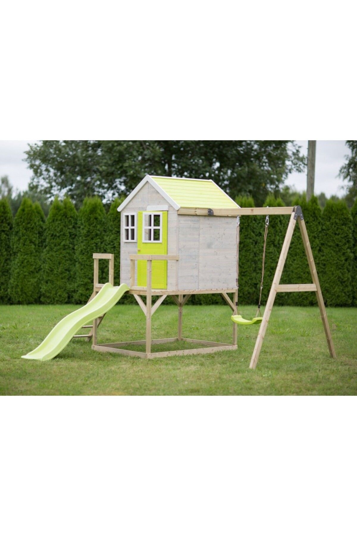 Wendi Toys Casuta De Gradina Lime Lodge Cu Platforma, Tobogan Si Leagan (m24l) - One Size