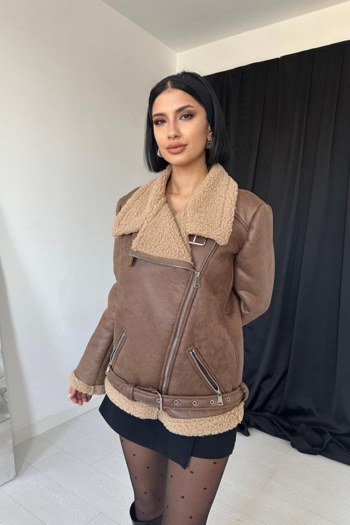 velmorafashion Taba Apoletli Kürklü Ceket