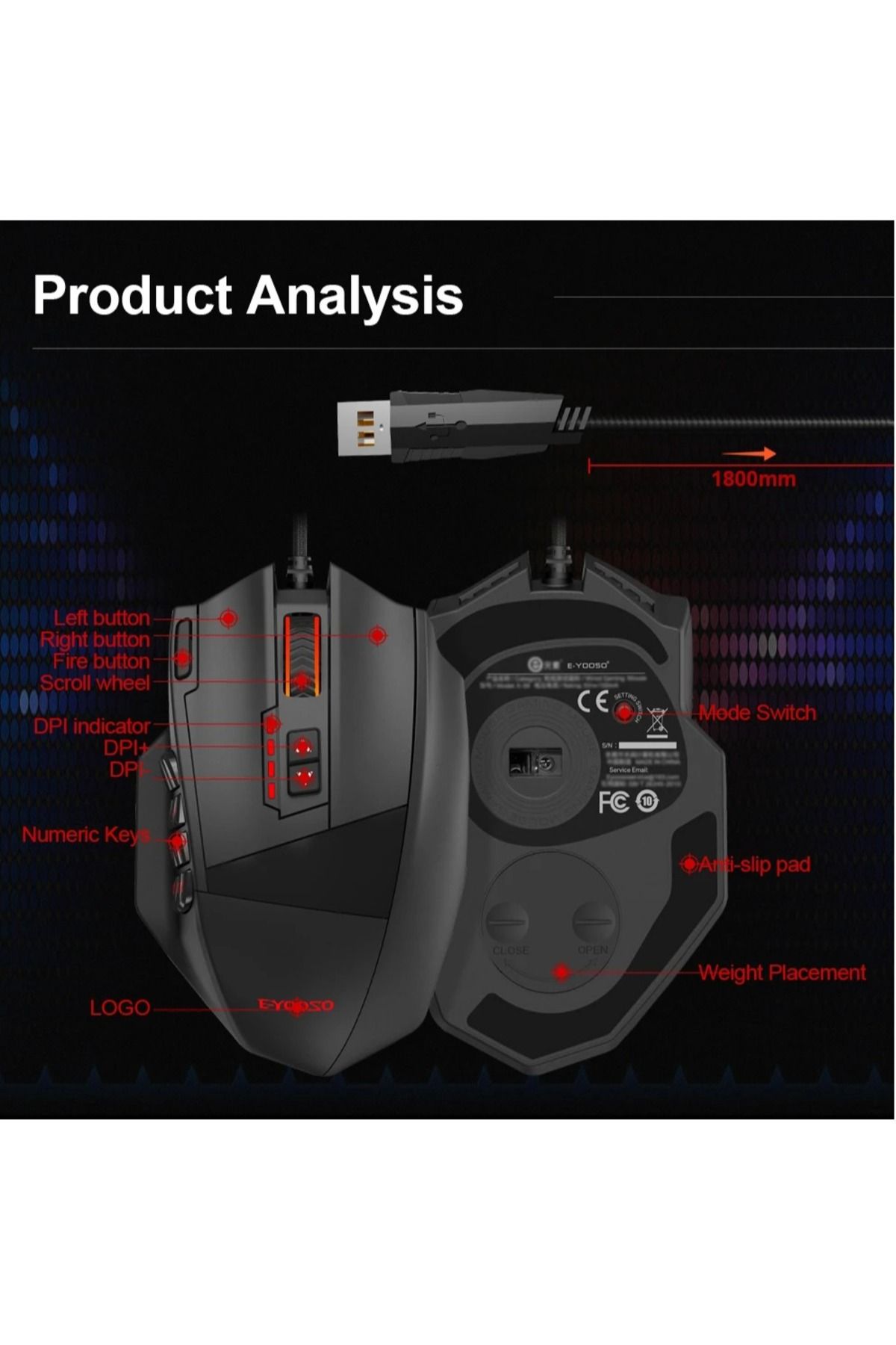 e-yooso-ماوس ألعاب سلكي X-39 USB RGB، 19 زرًا قابلًا للبرمجة، 16400 نقطة في البوصة Paw3327 7