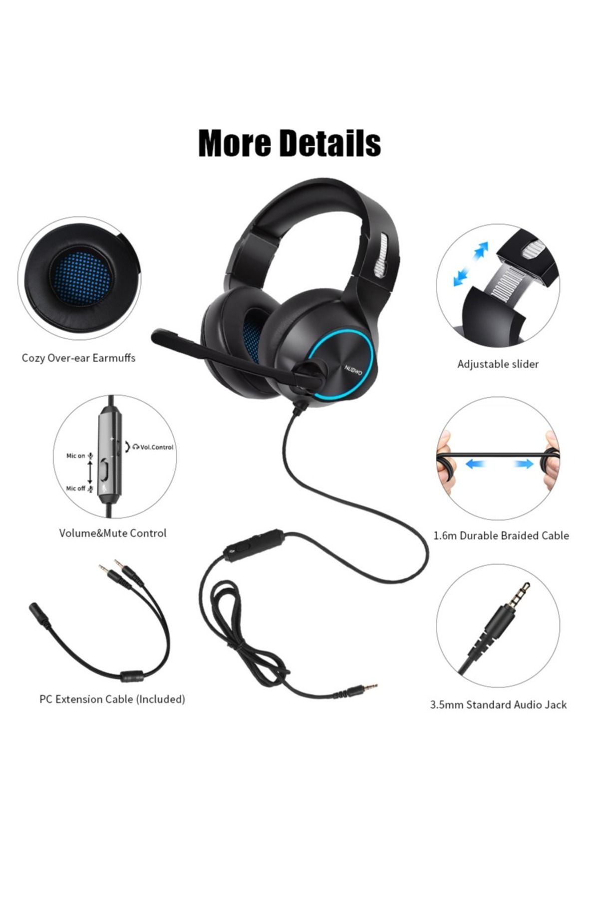 nubwo-N11 Wired Gaming Headset for PC, Computer Headphones with Noise Cancelling Microphone 6
