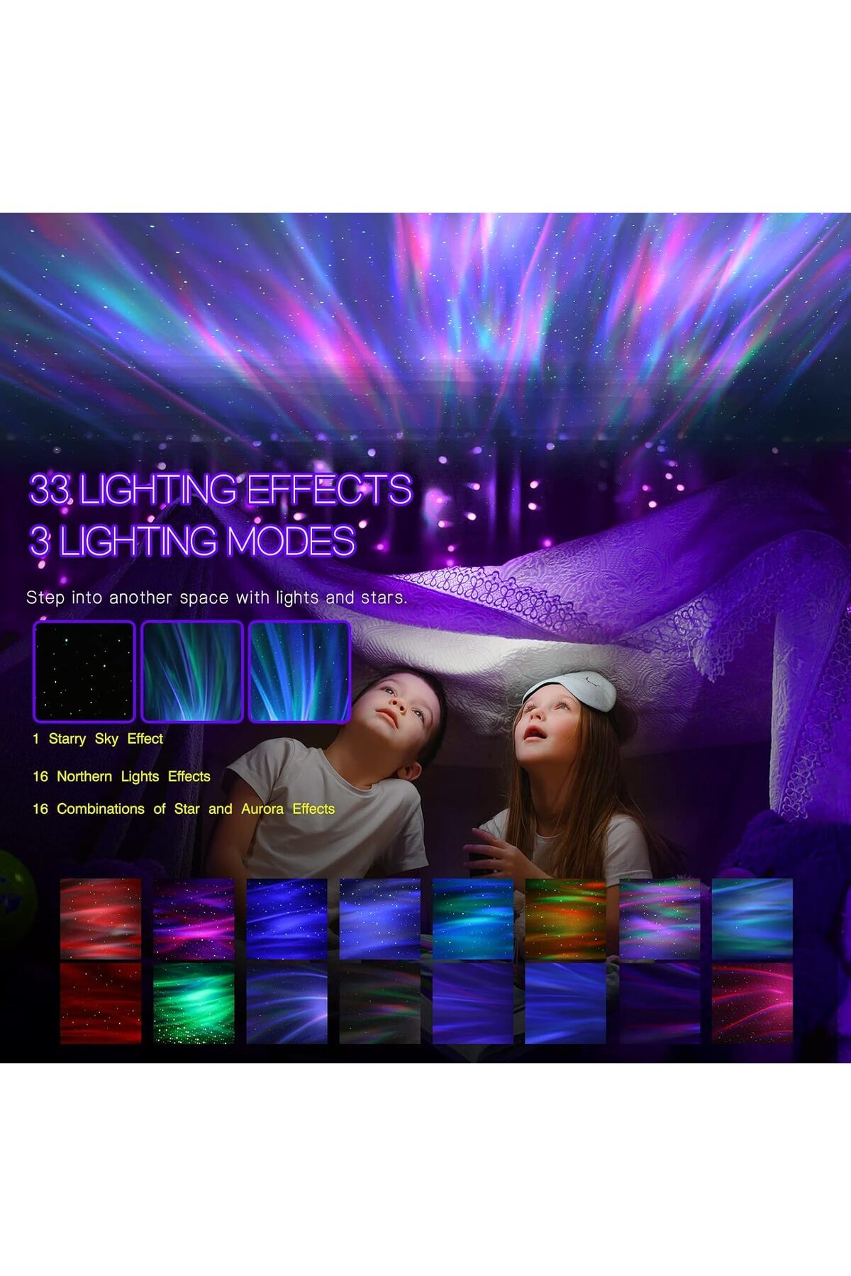 COOYA-Aurora Projector, with 33 Light Effects LED, Remote Control, White Noises, Bluetooth Speaker 3