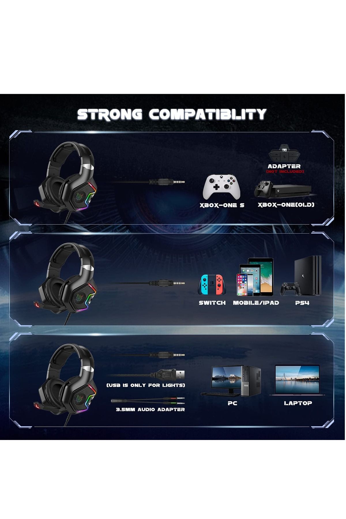 Onikuma-K10 Pro RGB Gaming Headset with 7.1 Surround Sound, Noise Canceling Mic 7
