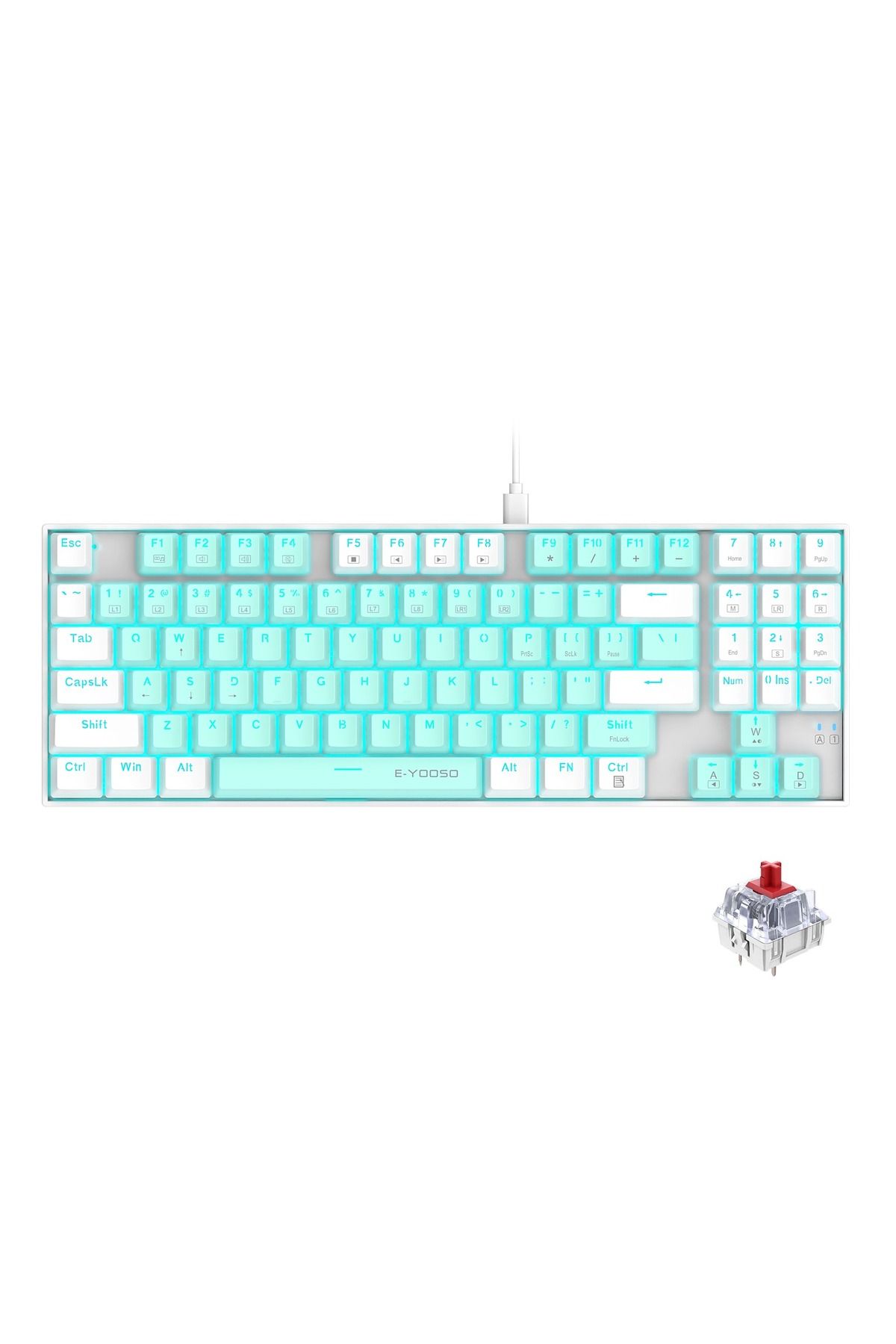 e-yooso-Z-13 89 Keys Gaming Keyboard,80% Wired Compact Red Switch Mechanical Keyboard with Ice Blue Backlit 1