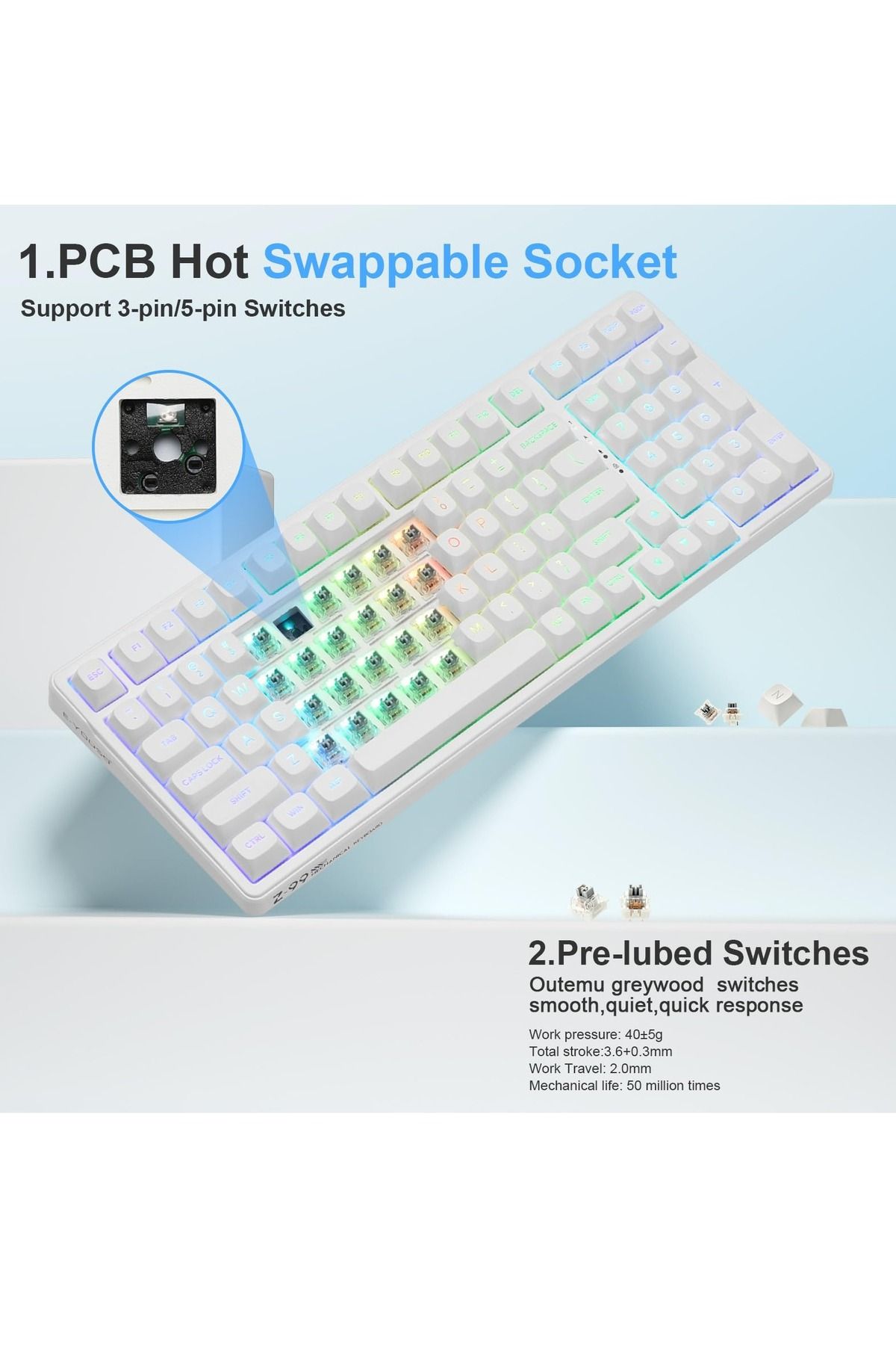 e-yooso-99 Keys Wired Mechanical Keyboard, Programmable, Silver Linear Switch, Gasket Structure 6