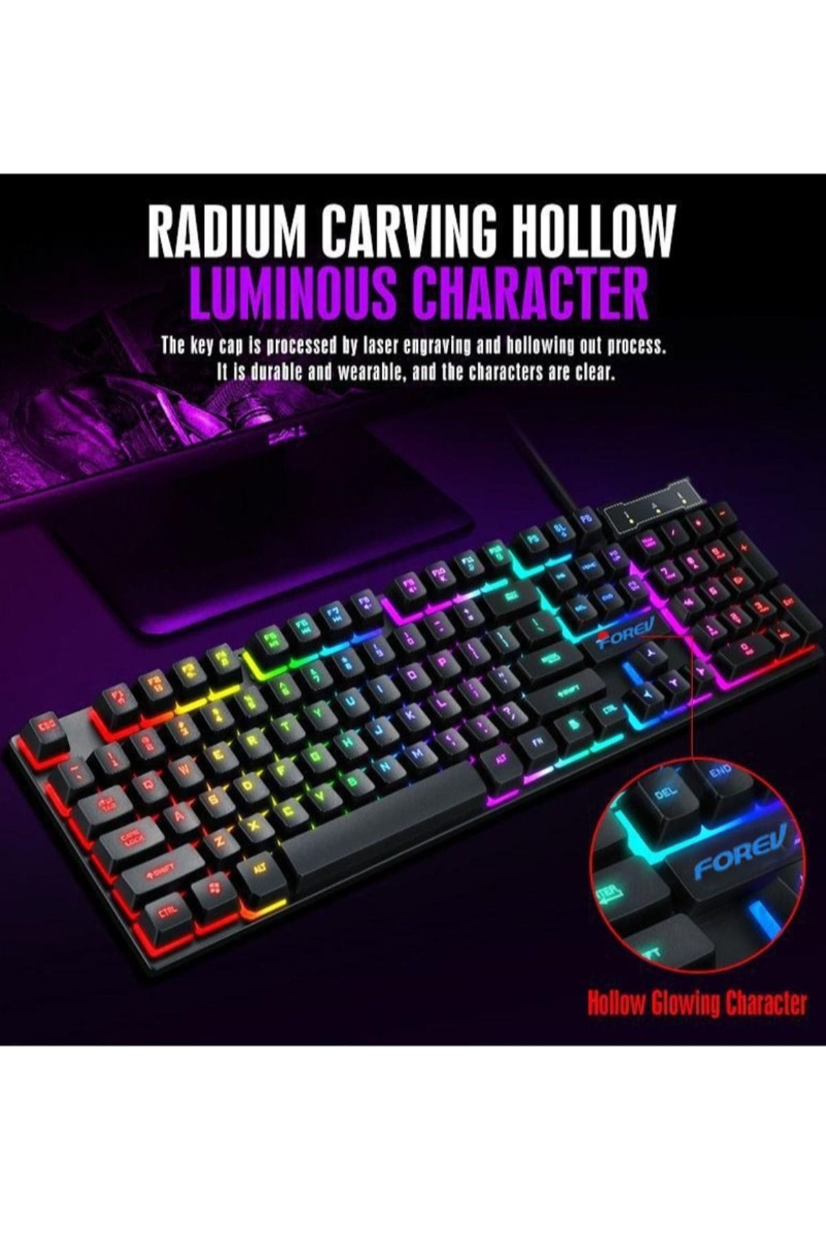 Forev-RGB Gaming Keyboard Mouse Set, Mechanical Keyboard Feel Keyboard,104 Keys 4