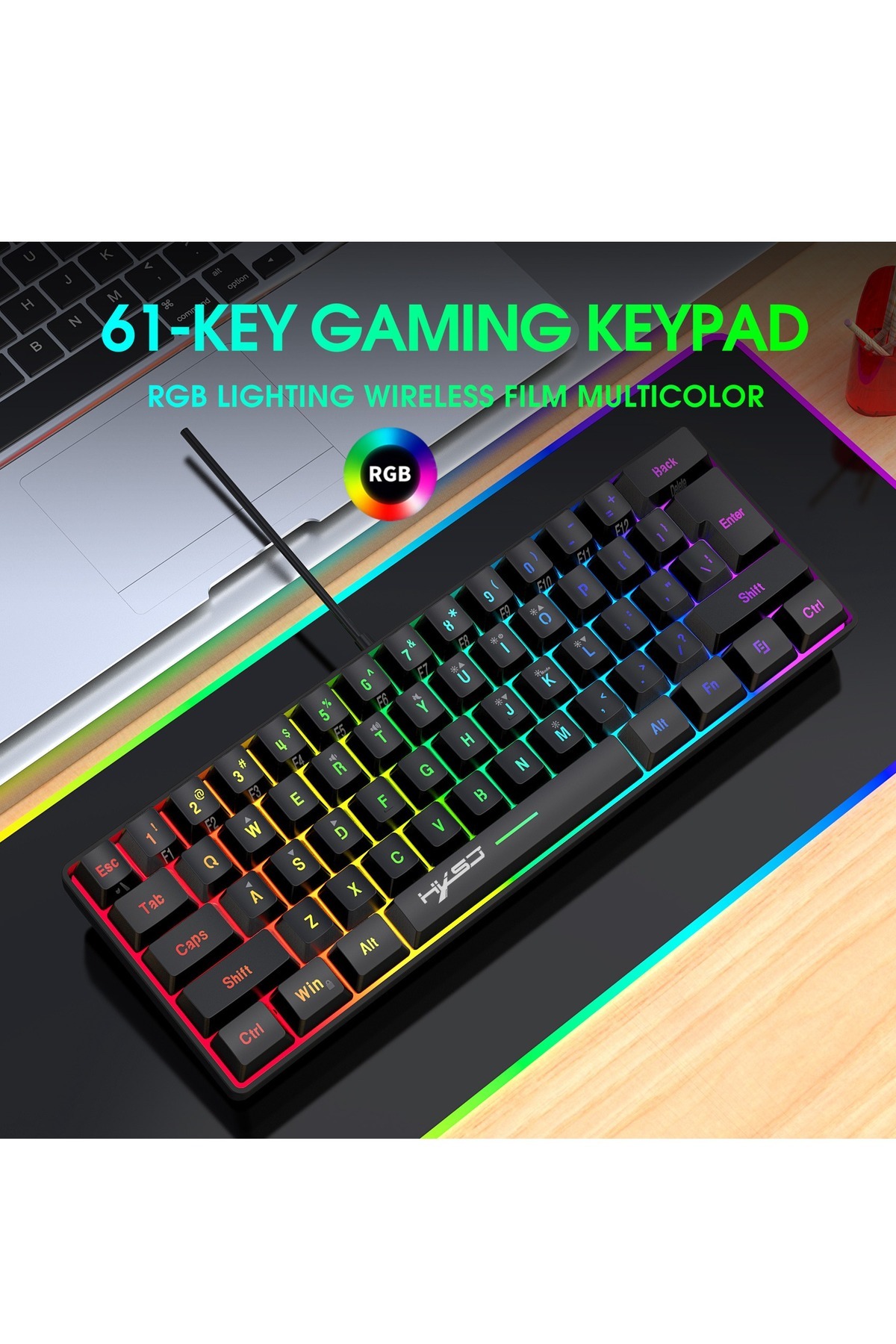 HXSJ-مجموعة لوحة مفاتيح الألعاب السلكية V700 ذات 61 مفتاحًا RGB وماوس الألعاب السلكي J900 USB 6