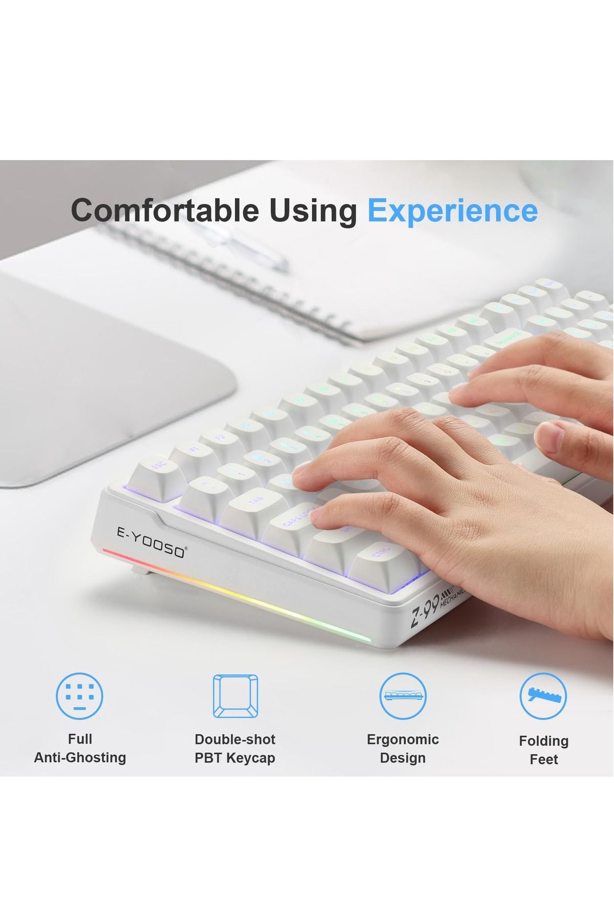 e-yooso-99 Keys Wired Mechanical Keyboard, Programmable, Silver Linear Switch, Gasket Structure 3
