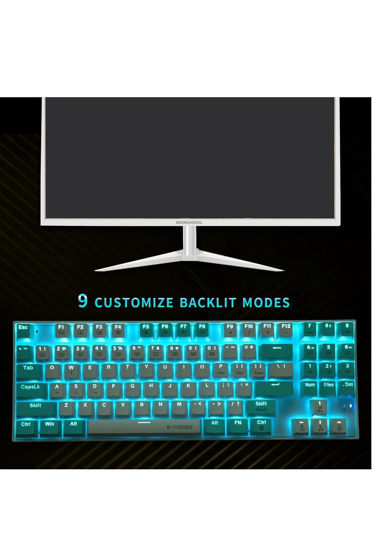 e-yooso-Z-13 89 Keys Gaming Keyboard,80% Wired Compact Red Switch Mechanical Keyboard with Ice Blue Backlit 4