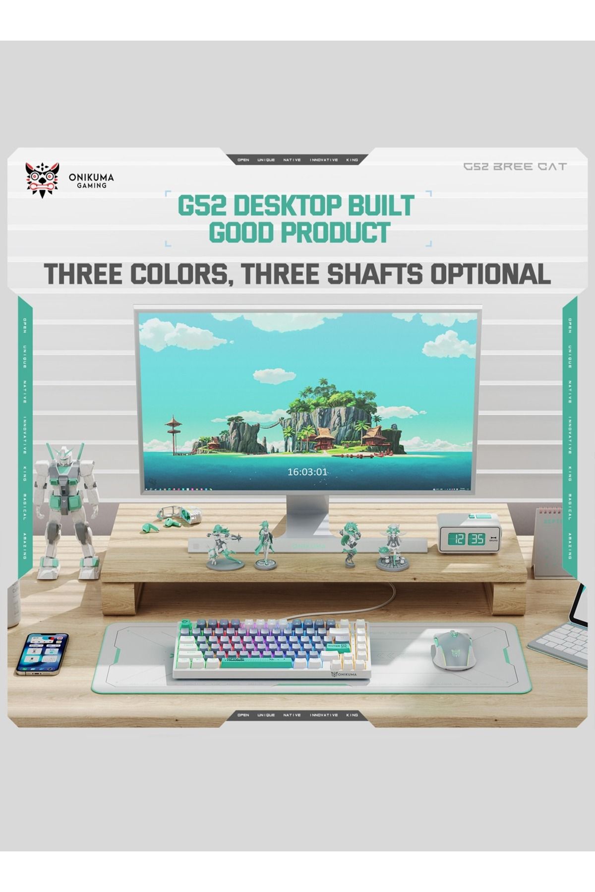 Onikuma-لوحة مفاتيح ميكانيكية سلكية بمفاتيح بنية اللون، وإضاءة خلفية RGB، و82 مفتاحًا، ولوحة مفاتيح كمبيوتر مدمجة بنسبة 75% 6