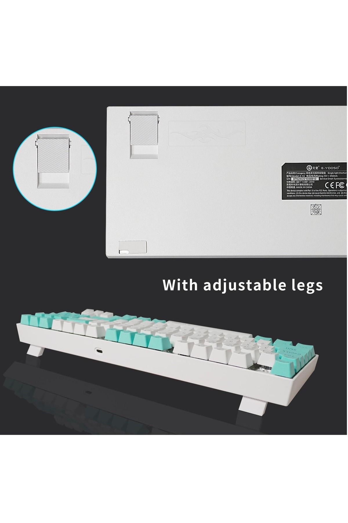 e-yooso-Z-13 89 Keys Gaming Keyboard,80% Wired Compact Red Switch Mechanical Keyboard with Ice Blue Backlit 5