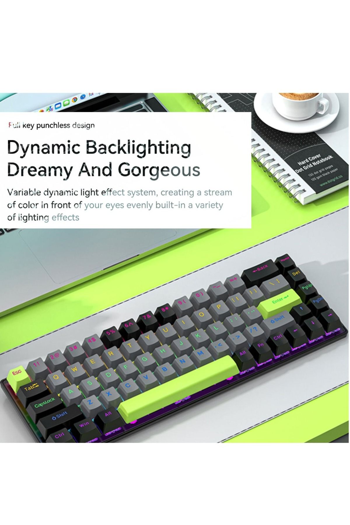 FlashHawk-لوحة مفاتيح ألعاب RGB سلكية 65%، 68 مفتاحًا، لوحة مفاتيح ميكانيكية مدمجة قابلة للتبديل السريع بمفتاح أزرق 5
