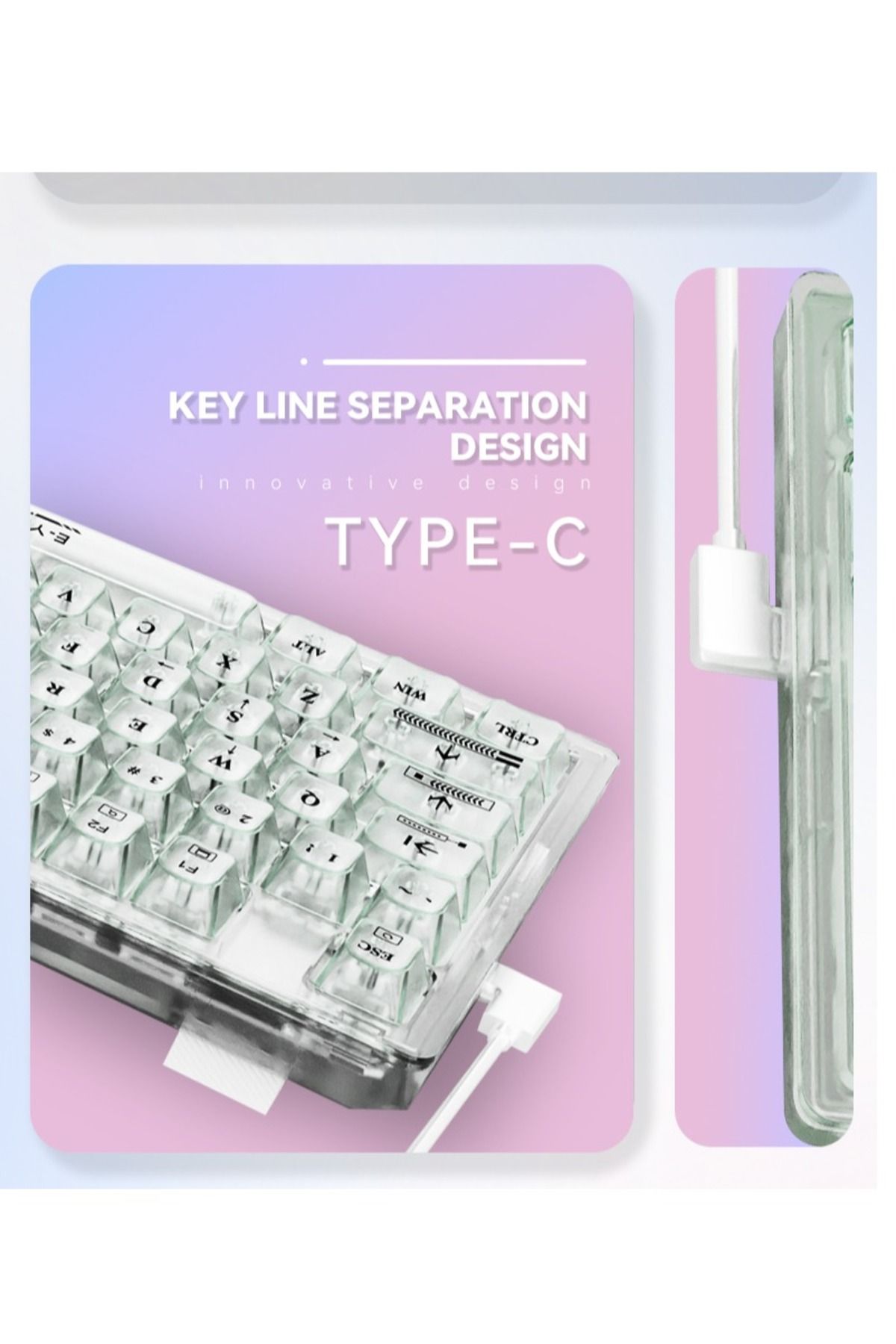 e-yooso-Z-94 Transparent Gaming Keyboard,94 Keys Red Switch USB Wired Mechanical Keyboard 4