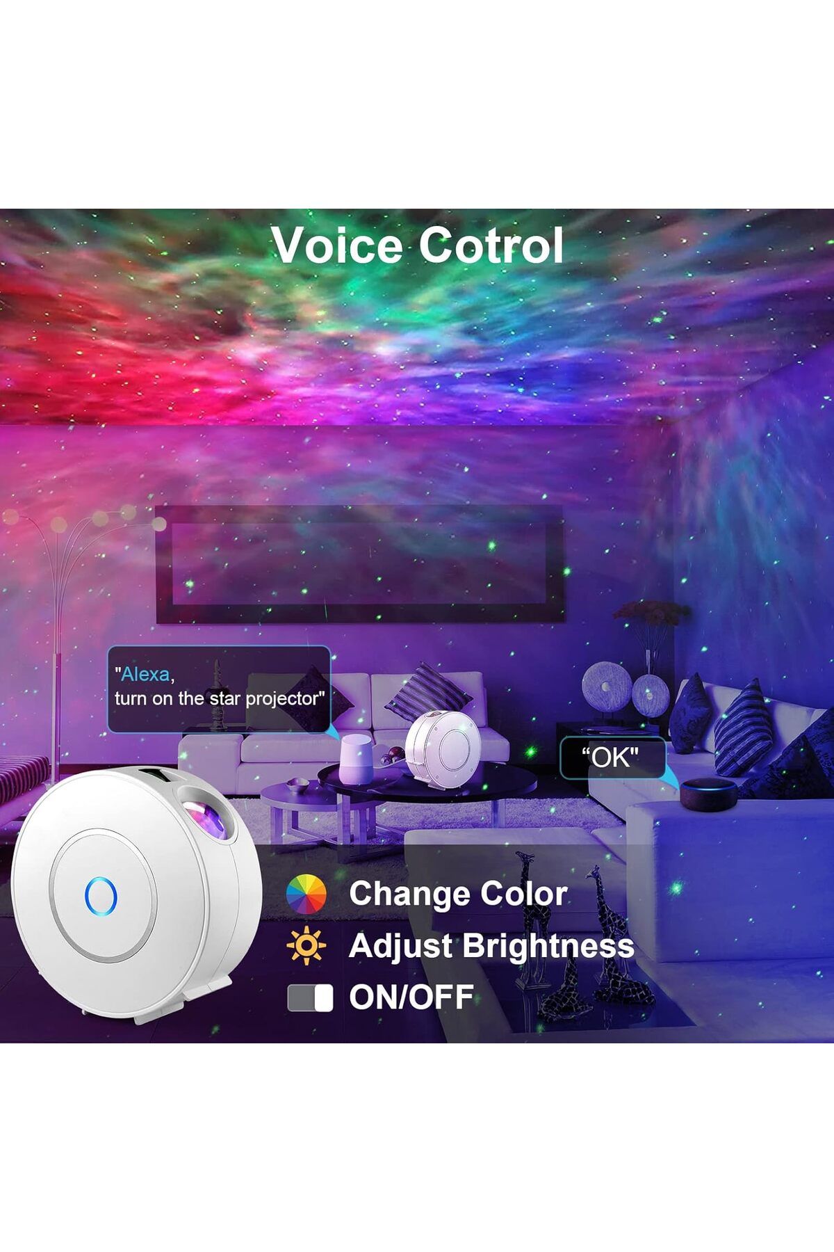 COOYA-Galaxy Star Projector, Smart WiFi App/Voice Control, Compatible with Google Assistant 2