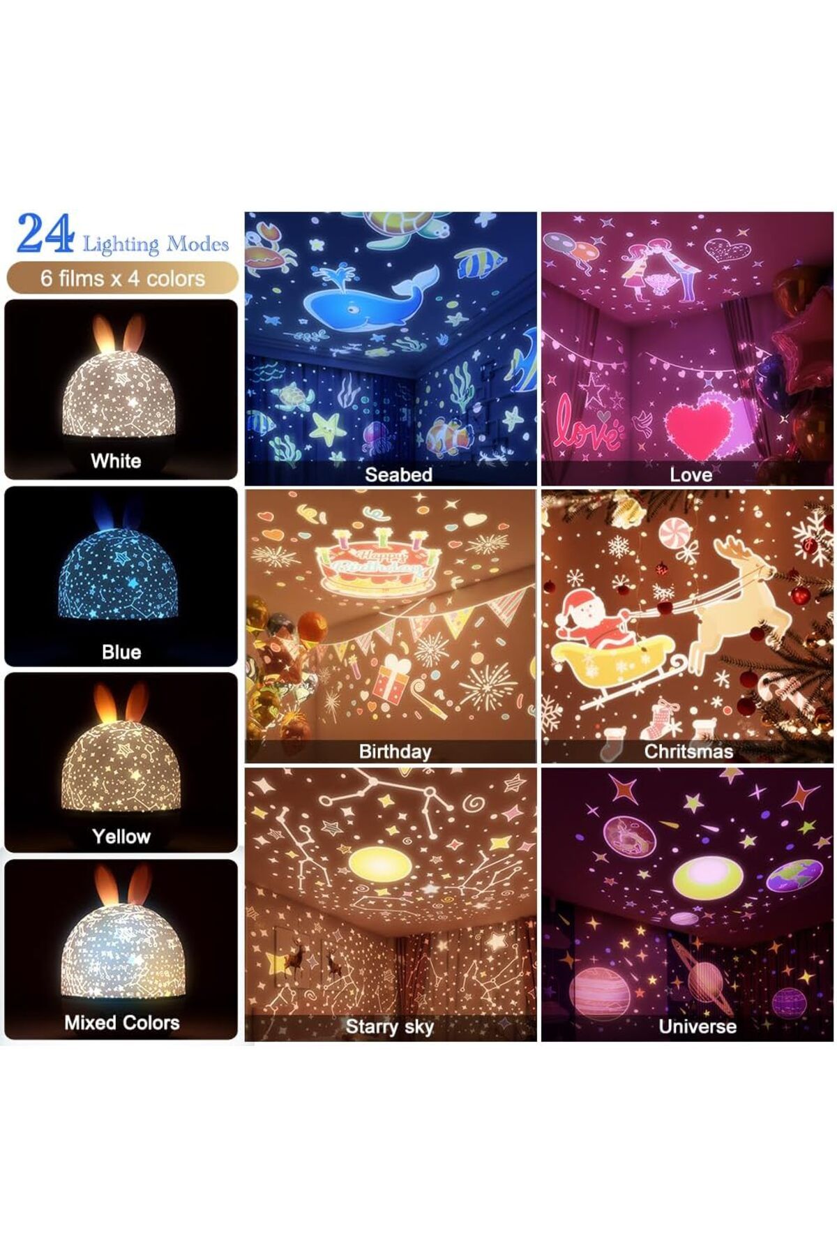 COOYA-Star Projector, with Timer & Remote Control, 360°Rotatable USB Rechargeable Sound Machine 3
