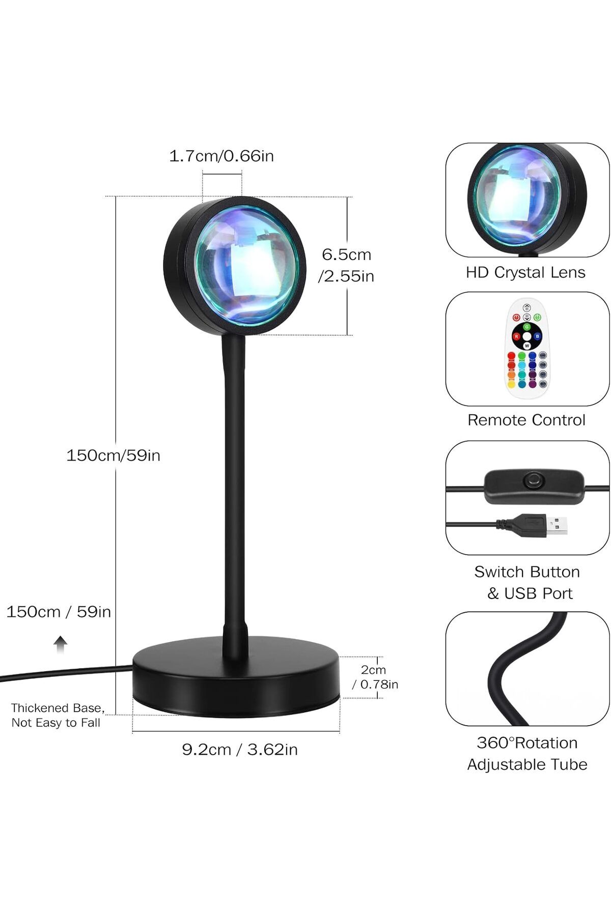 COOYA-Sunset Lamp Projection, 16 Colors, with Remote Control, 360 Degree Rotation LED, with Fade Mode 5