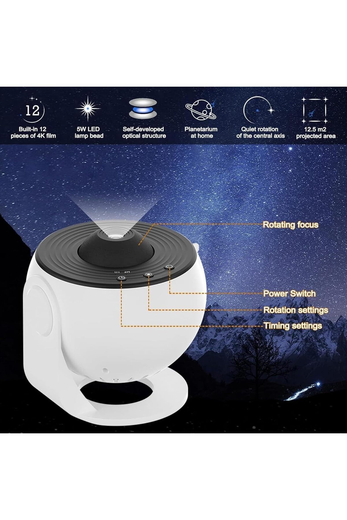 COOYA-Projector lamp, Star Projector for Bedroom, Timed 360° Rotating Nebula Projector Lamp 6