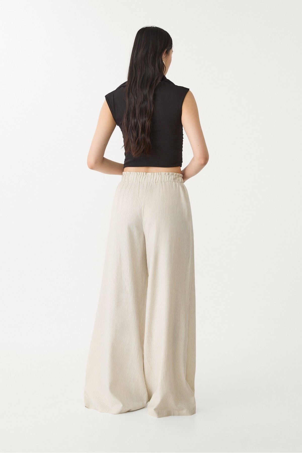 Stradivarius-Flowing linen blend palazzo trousers 3