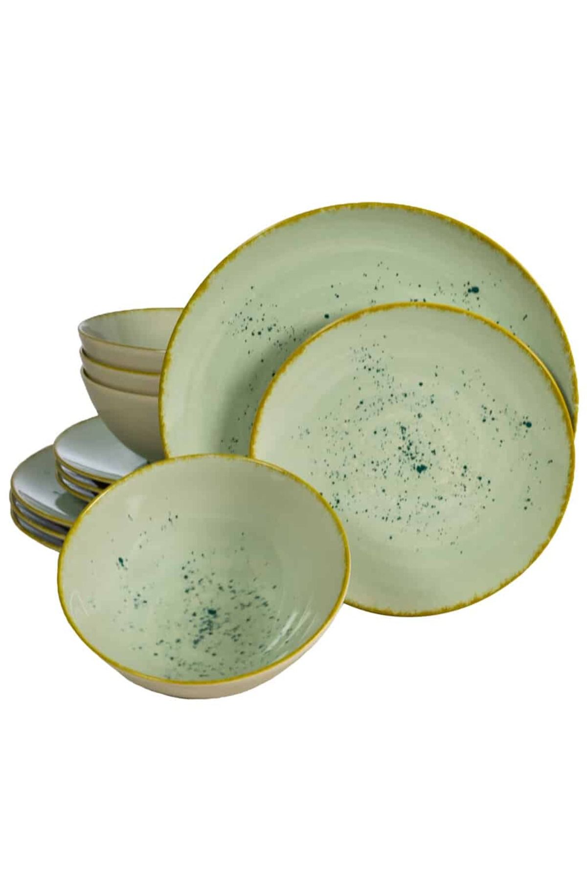 Cesiro Set Farfurii 12 Piese, Pentru 4 Persoane, Light Pistachio, Cesiro, Verde Pastel Lucios - One Size