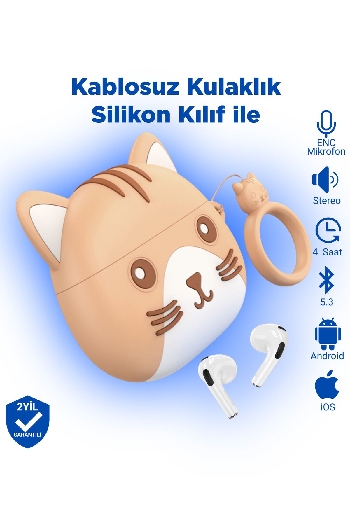 Hoco Ew46 Pro Ios Android Uyumlu Tws Bluetooth 5.3 Kablosuz Kulaklık Silikon Kedi Desenli Kılıf Ile