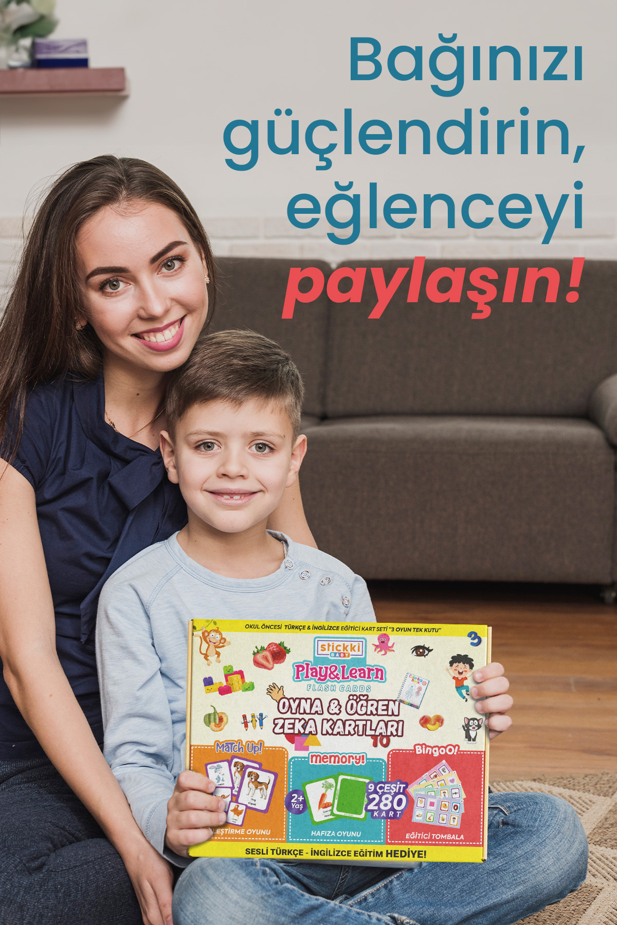 Stickki Eğitici Kartlar | TR-EN | 2-6 Yaş | 280 Kart | 3 Oyun | QR Kodlu Sesli Eğitim fotoğrafı 4 (önizleme)