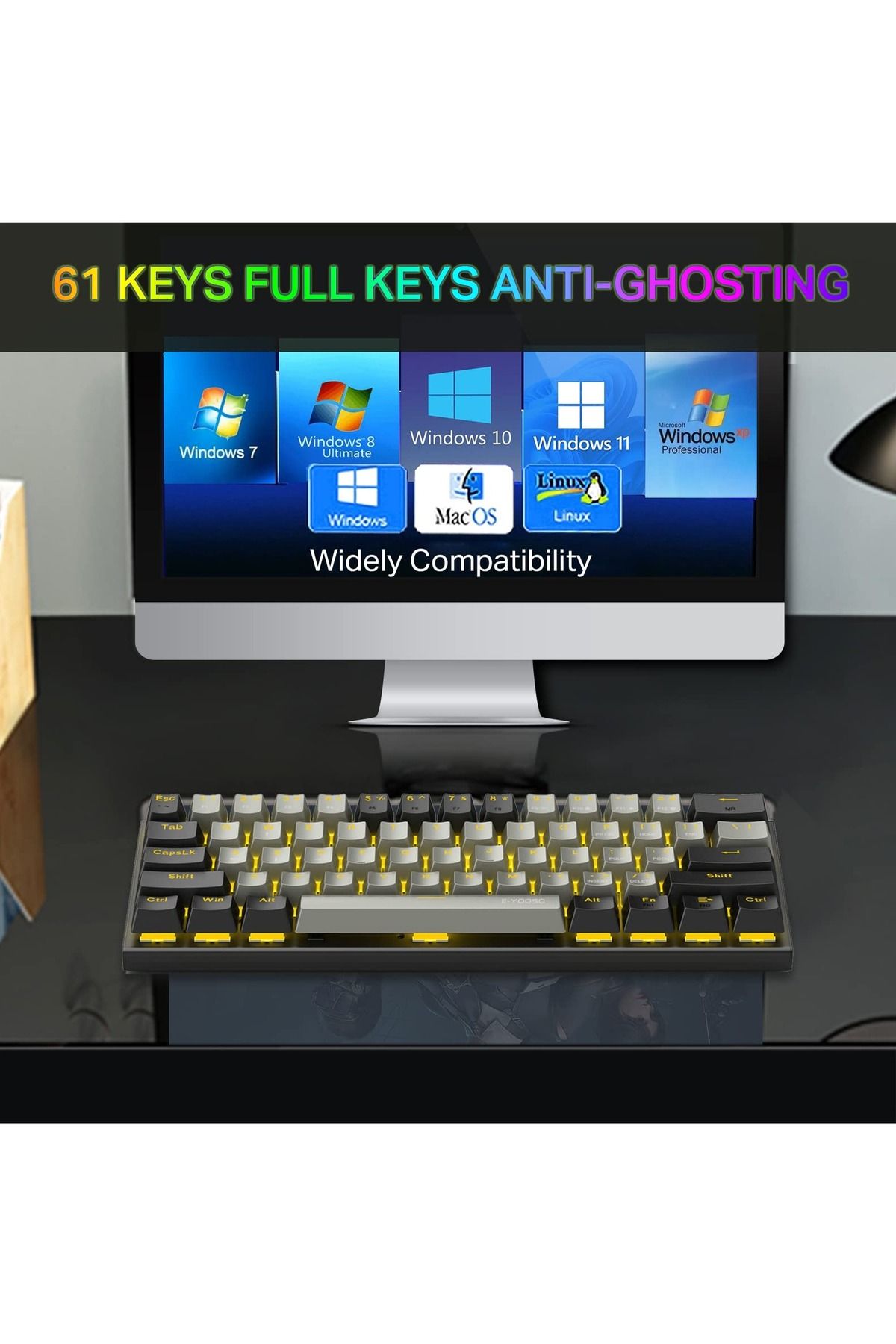 e-yooso-Z-11 60% Mechanical Gaming Keyboard,Red Switch 61 Keys Wired Compact Keyboard 7