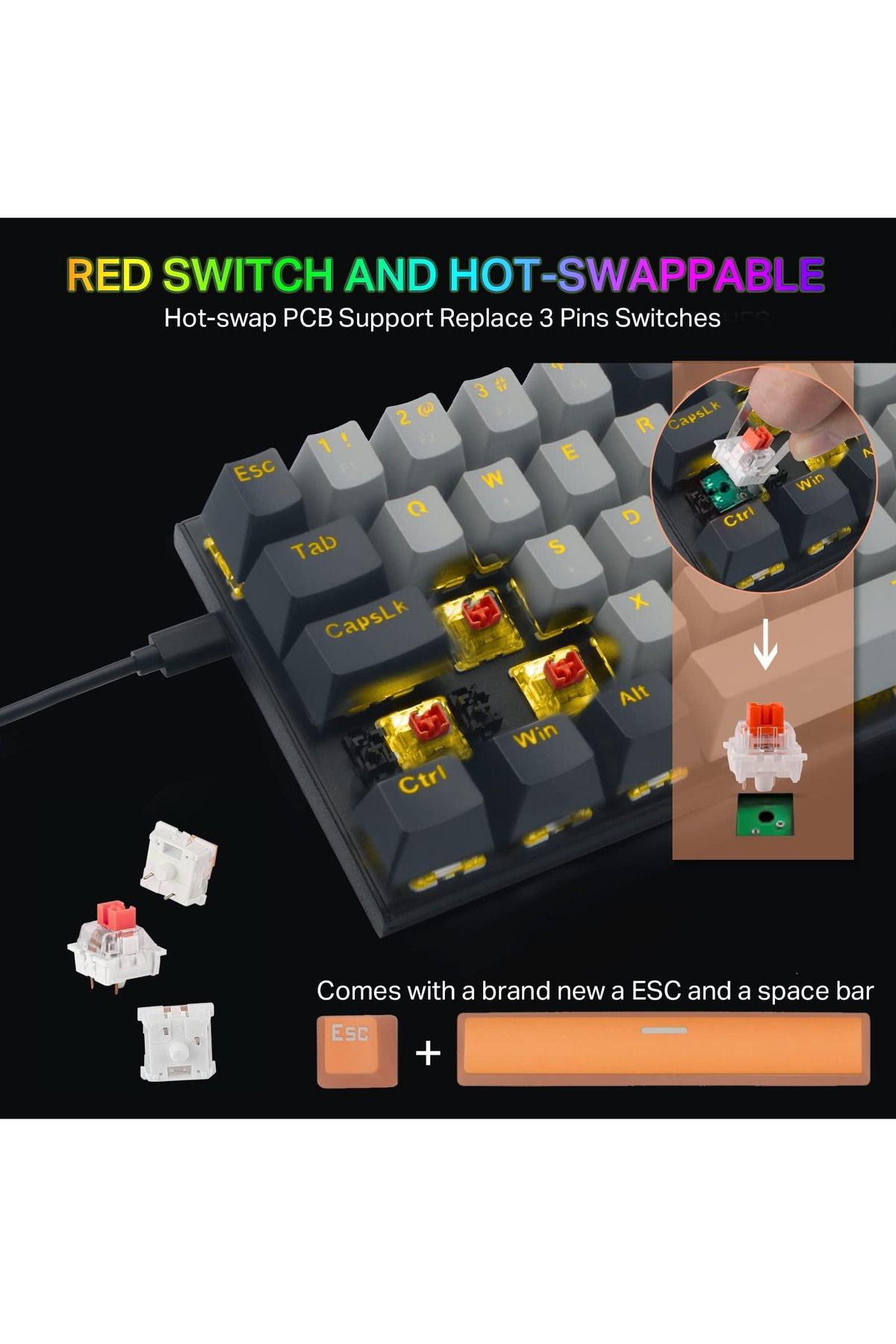 e-yooso-Z-11 60% Mechanical Gaming Keyboard,Red Switch 61 Keys Wired Compact Keyboard 2