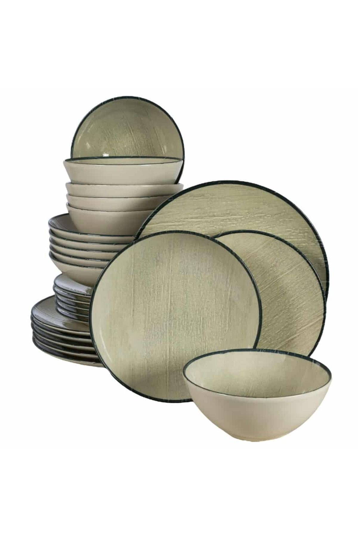 Cesiro Set Farfurii 24 Piese, Pentru 6 Persoane, Sand, Cesiro, Alb Ivoire Cu Margine Neagra - One Size
