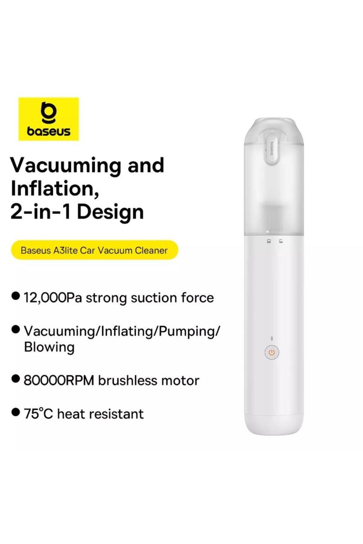 Baseus-Aspirator de mana Auto Baseus A3 Lite, 100 W, 12000 Pa, Recipient 0.4 l, Design 4-in-1 (Alb) 7