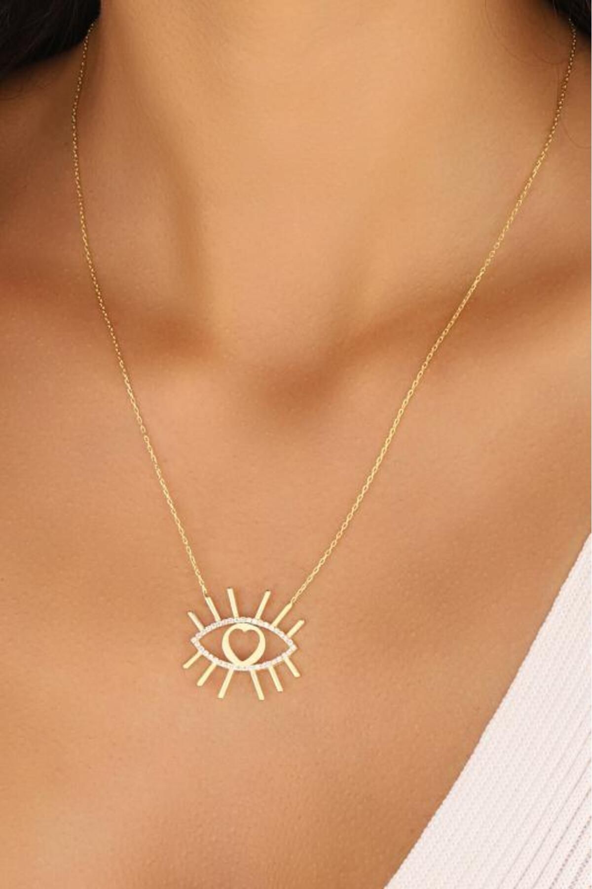 Mistik Silver Taşsız Ra Gözü Gümüş Kolye