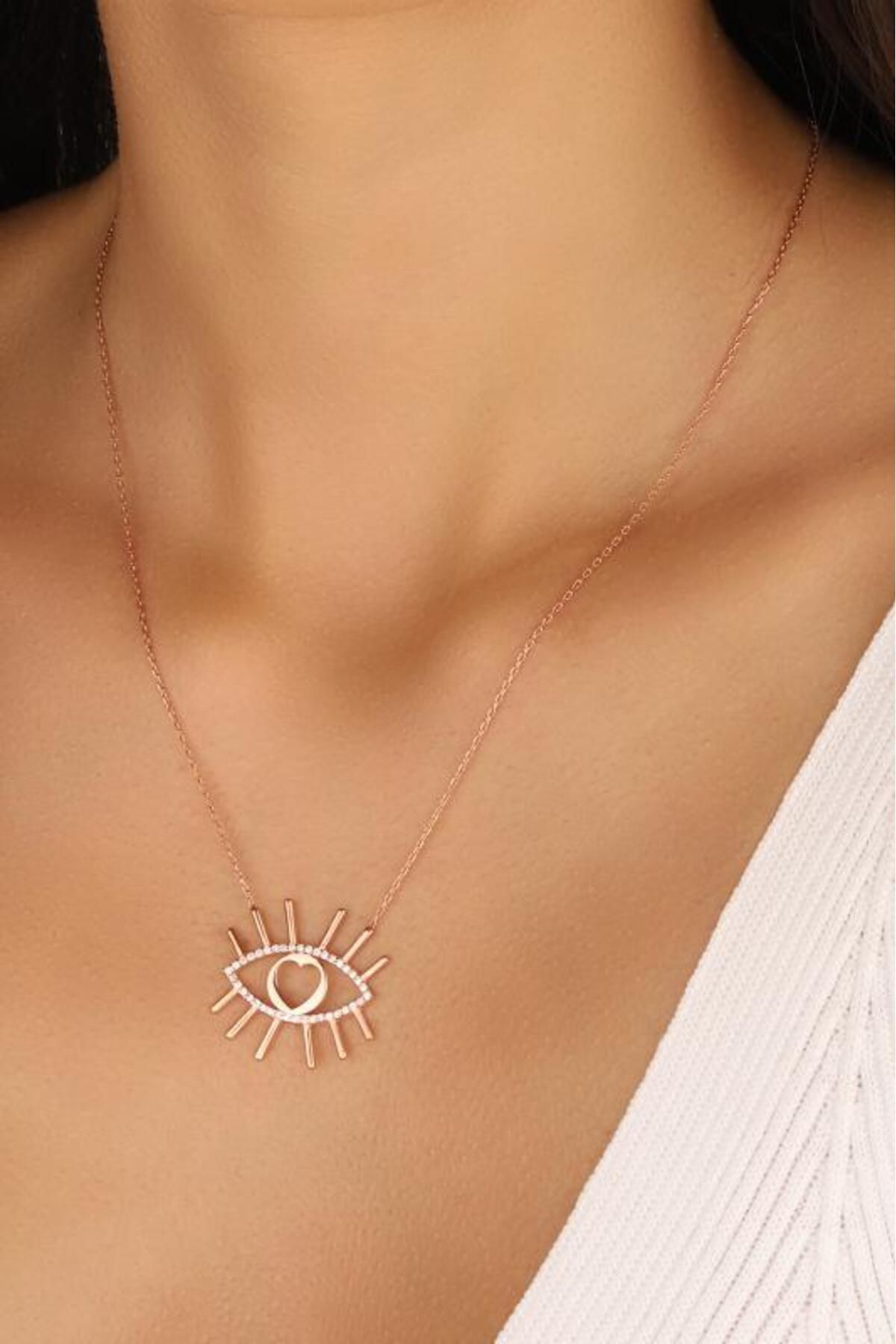 Mistik Silver Taşsız Ra Gözü Gümüş Kolye