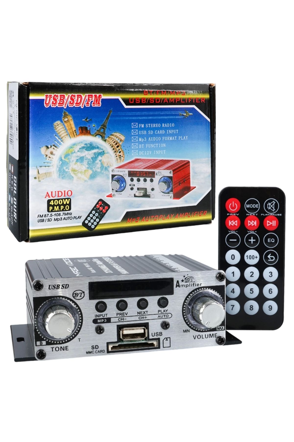 mtm My The Mall 12 Volt 100 Watt Motosiklet Bluetooth Amfi Usb/sd 2 Kanal Pazarcı - Anfi (125x95x40mm)