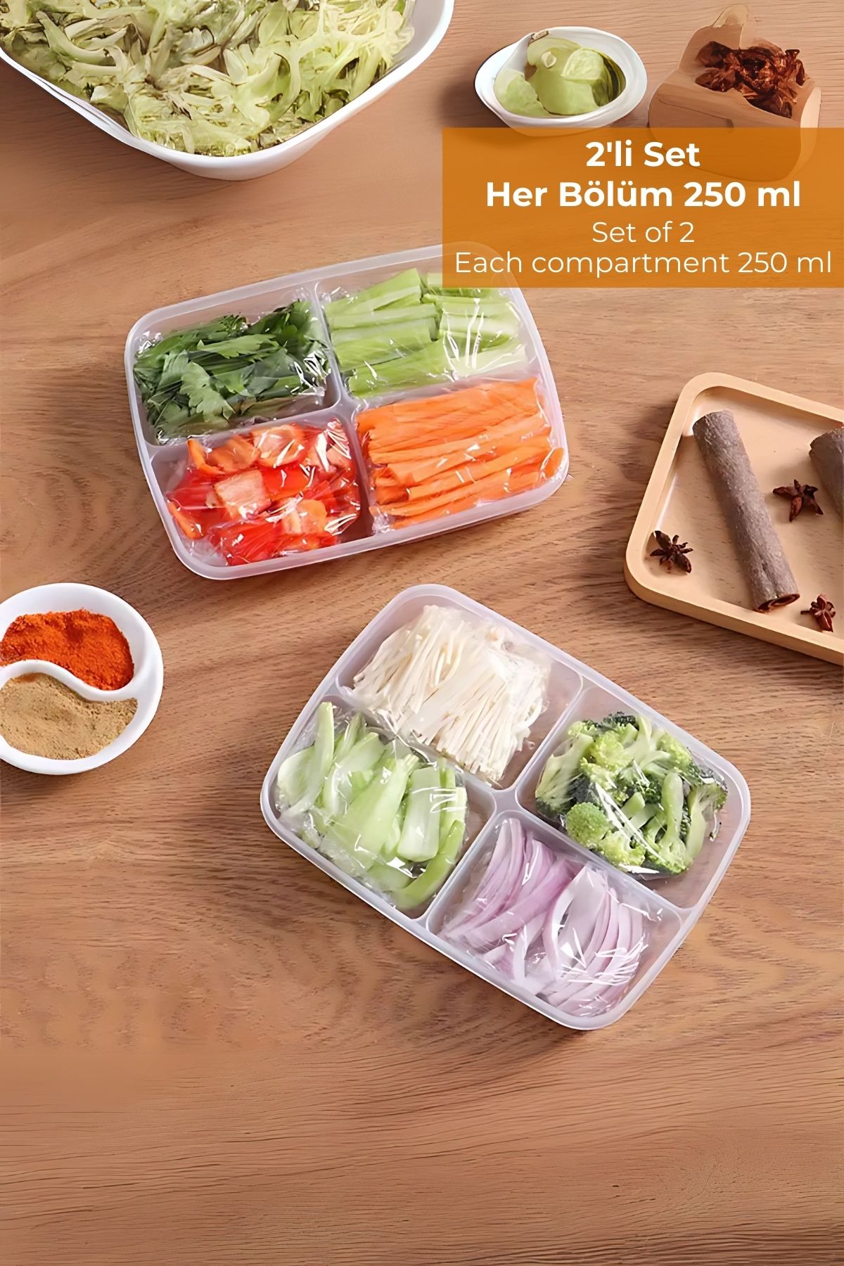 Hesaplı Kasa-4 Compartment Refrigerator Organizer 1 Lt, Friz Organizer, Set of 2 4