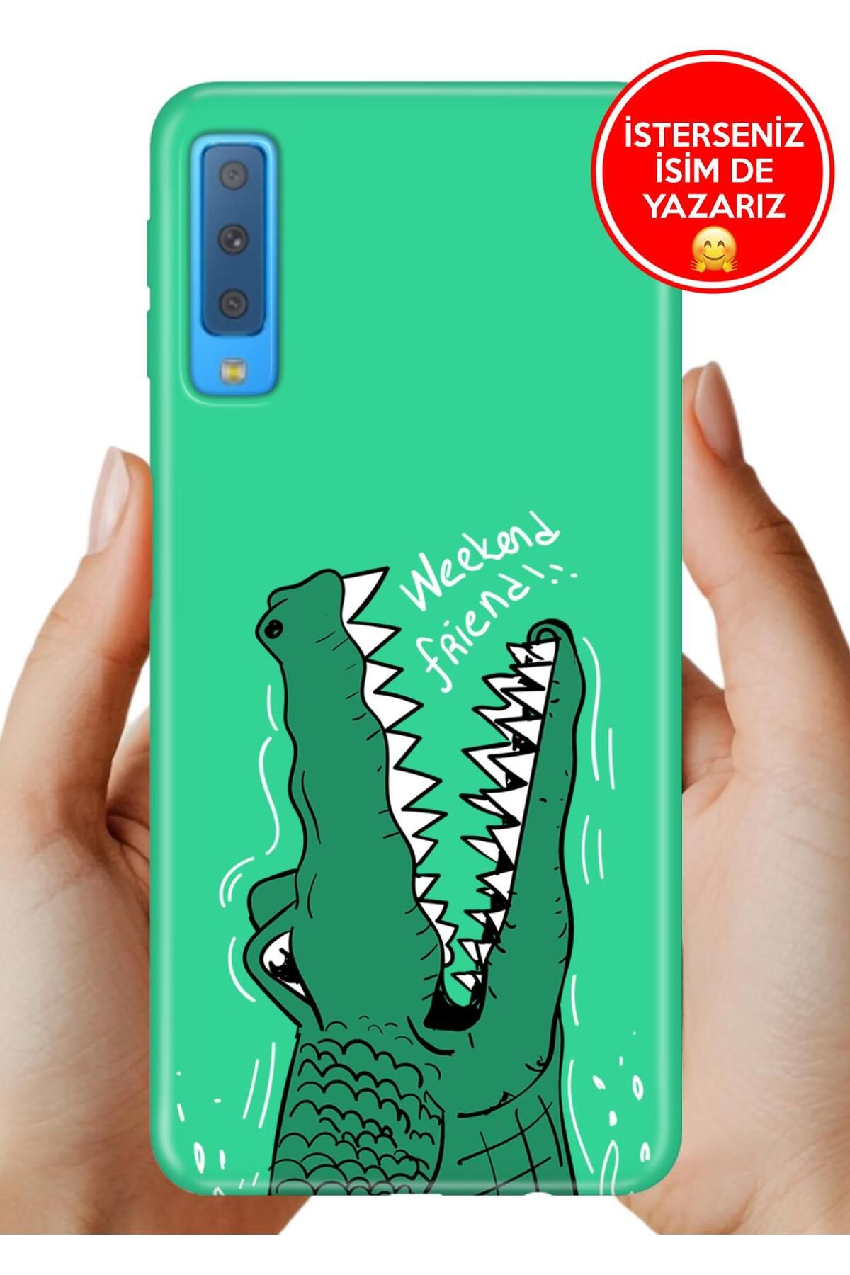 Cekuonline Samsung Galaxy A7 2018 Kılıf FullCover Resimli Desenli Silikon Crocodile