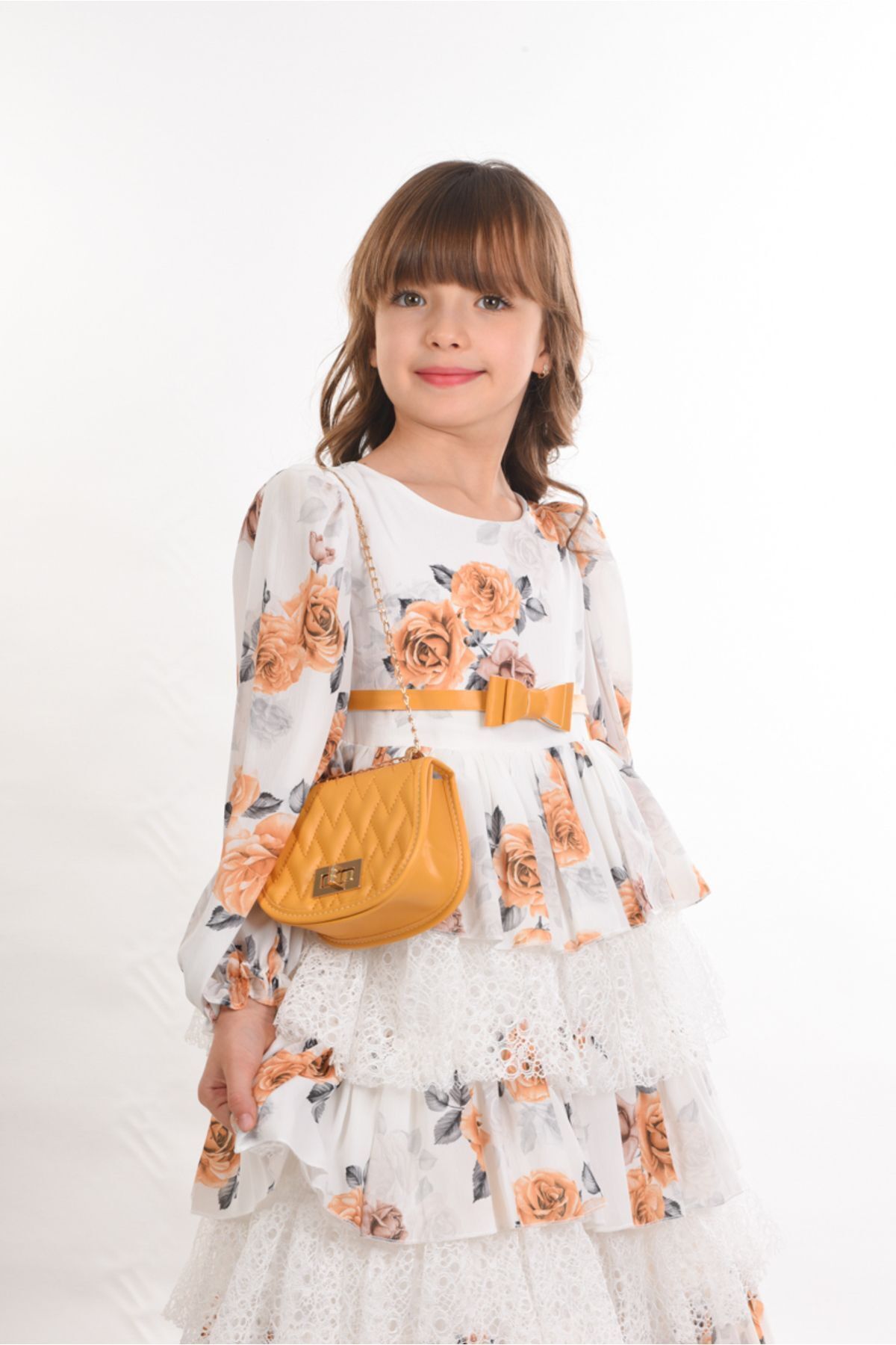 MIALORA EXCLUSİVE By Emel Ebru Özdemir Çiçekli ve Çantalı Kat Kat Uzun Kız Çocuk Elbisesi ,Kemerli Kız Çocuk Elbise, Doğum Günü Elbisesi fotoğrafı 5 (önizleme)