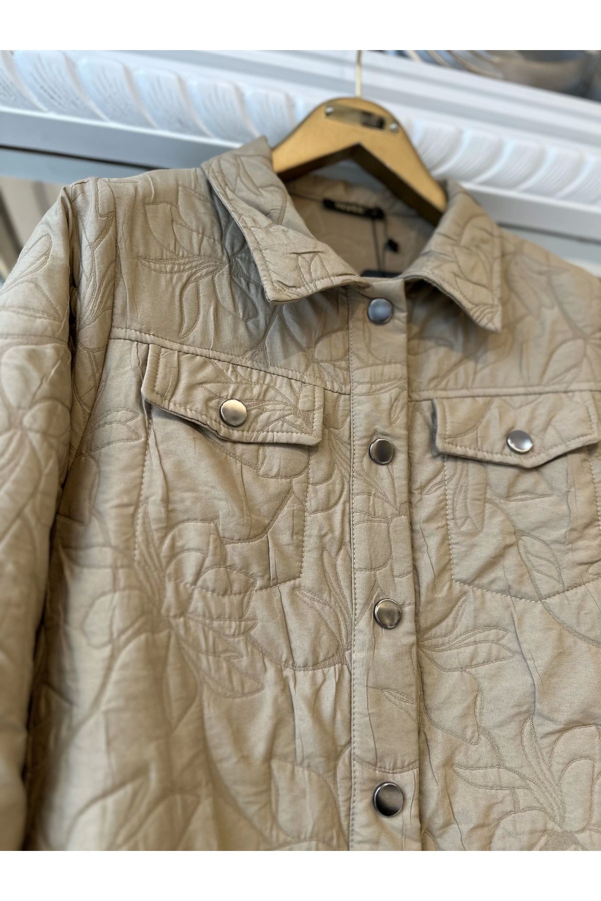 Invee-Invee 6827 Patterned Quilted Jacket - Camel 7