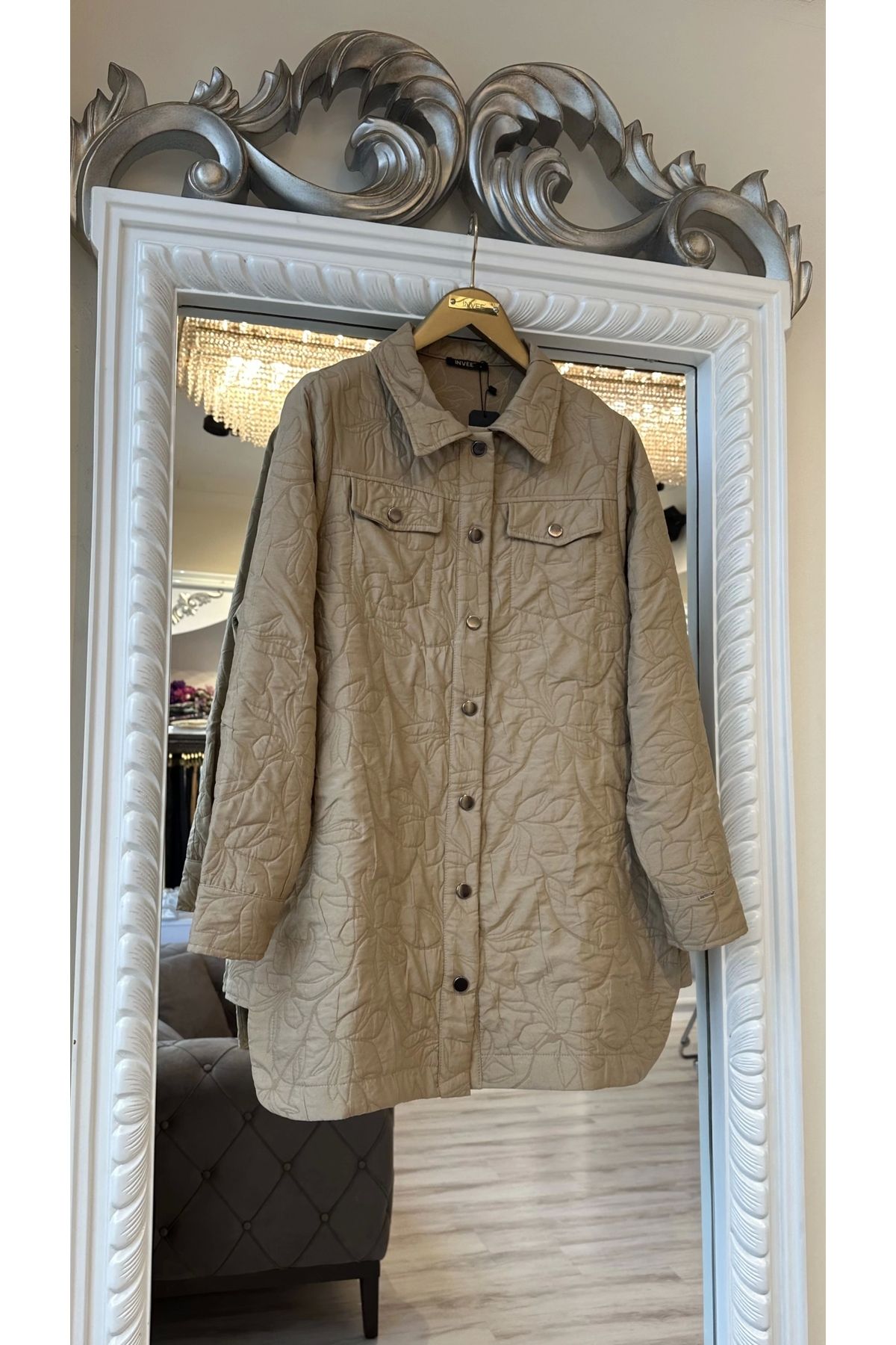 Invee-Invee 6827 Patterned Quilted Jacket - Camel 2
