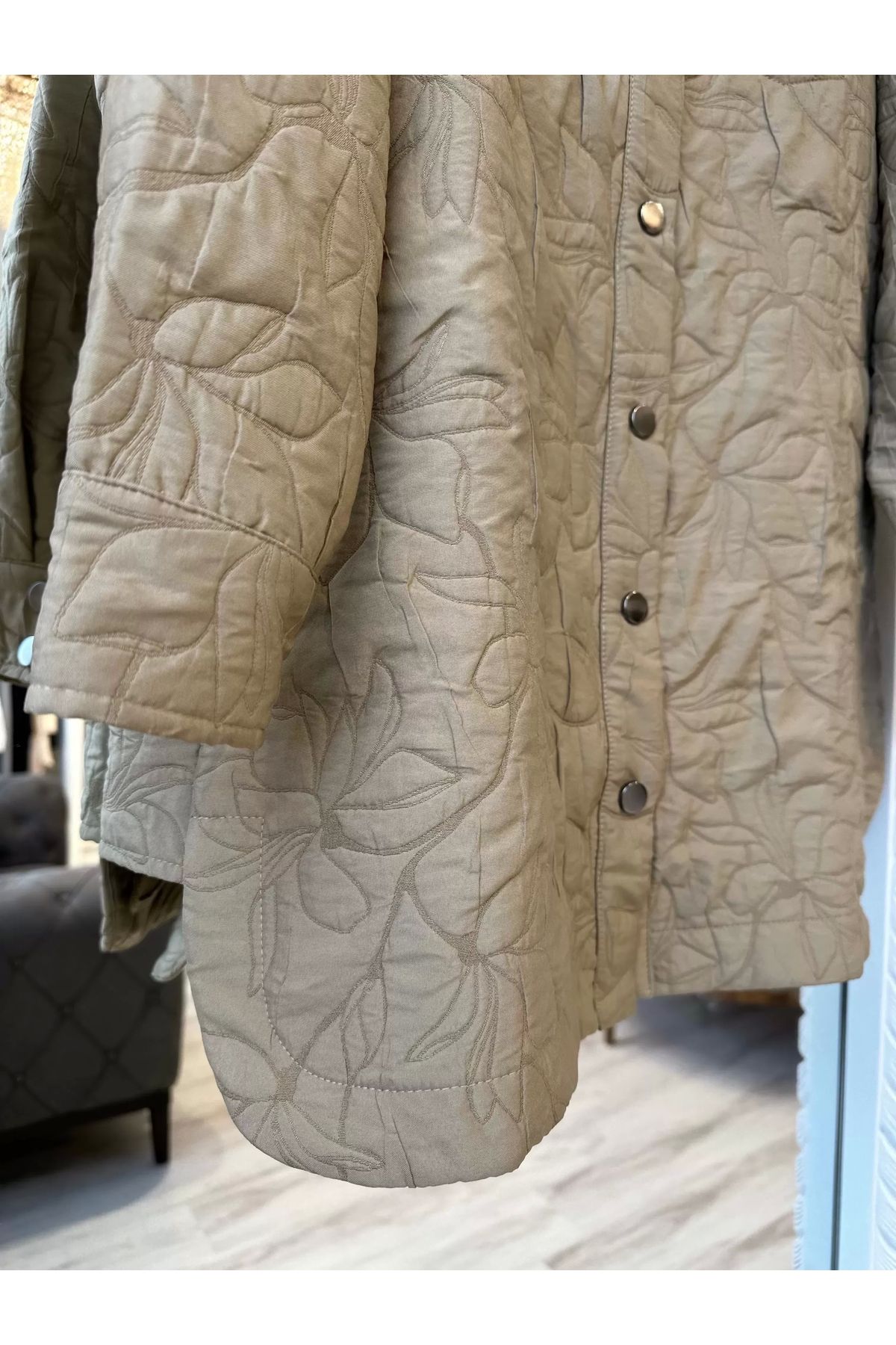 Invee-Invee 6827 Patterned Quilted Jacket - Camel 6