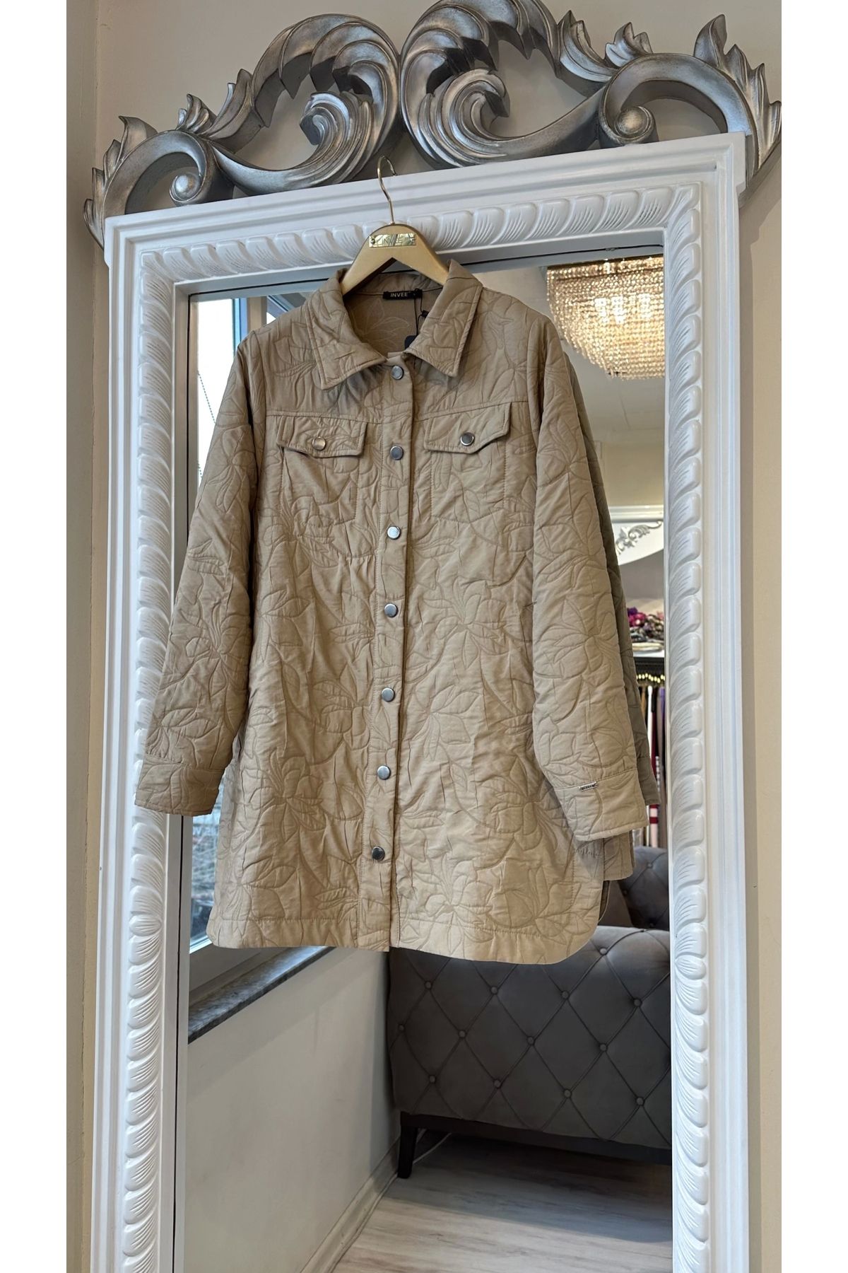 Invee-Invee 6827 Patterned Quilted Jacket - Camel 3