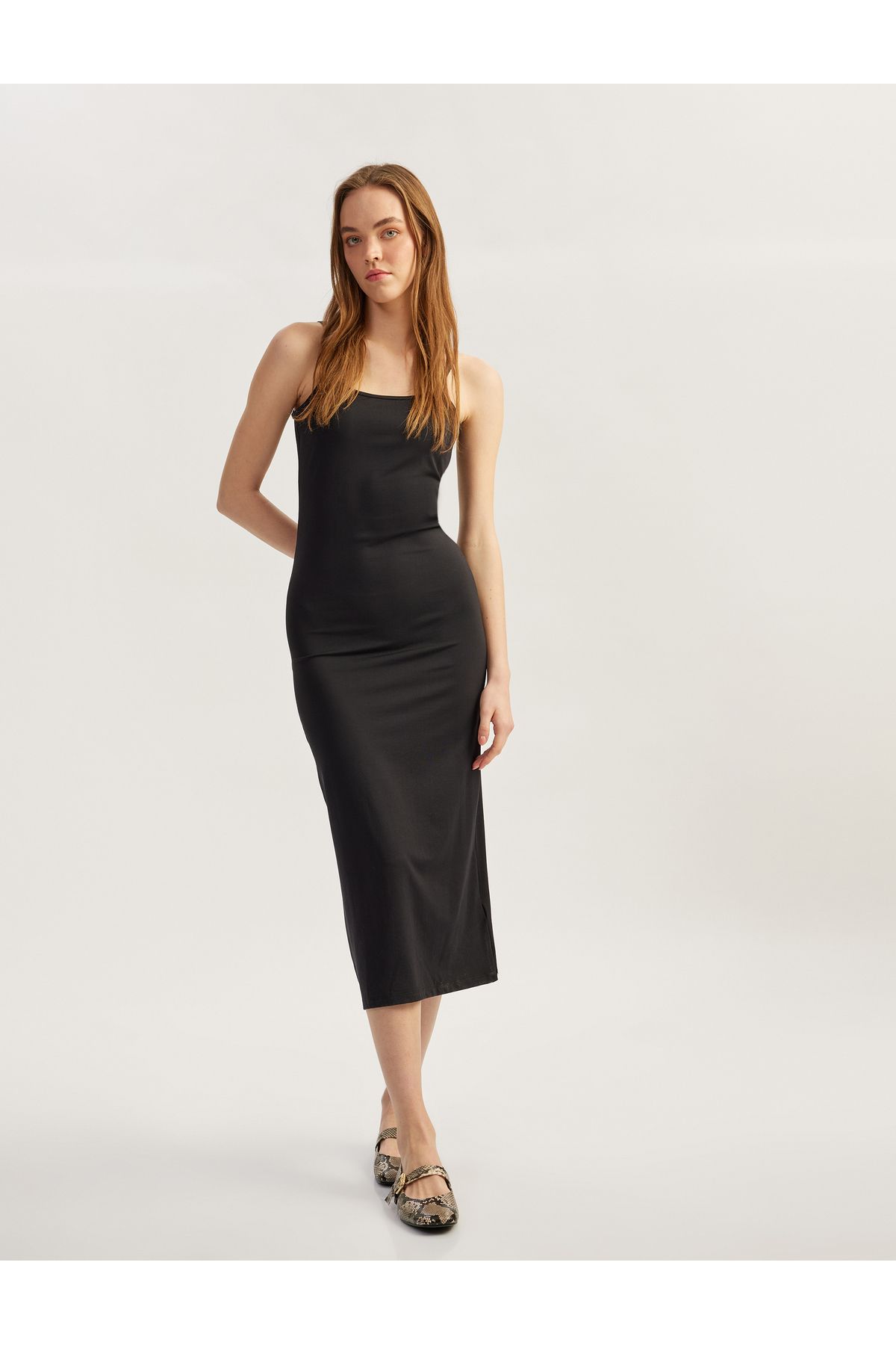 Koton Yeni Sezon Slim Fit İnce Askılı Uzun Elbise