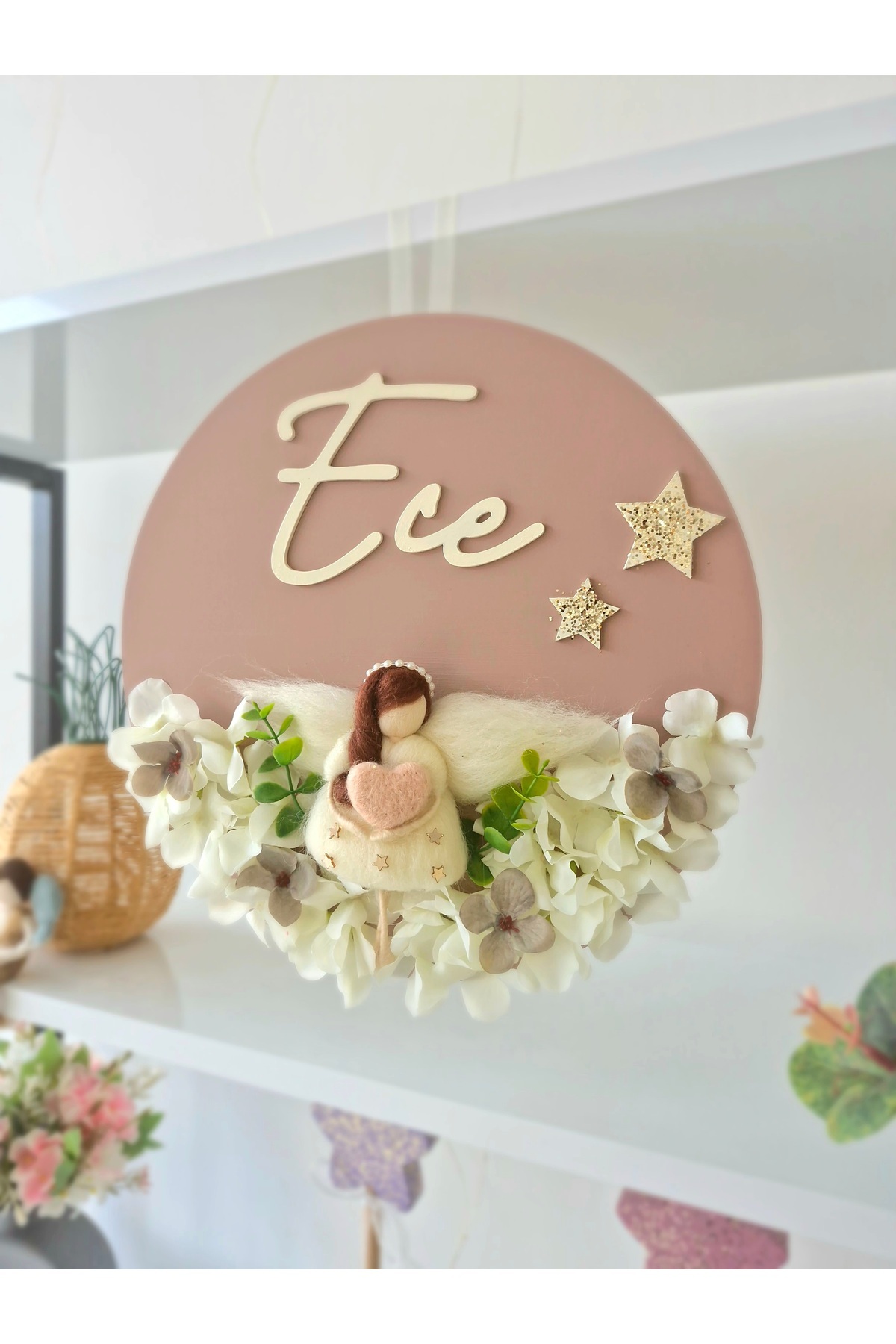 RENKLİ DİZAYN Bebek/çocuk odası kapı süsü,isme özel çiçek detaylı kapı süsü,perili kapı süsü fotoğrafı 2 (önizleme)